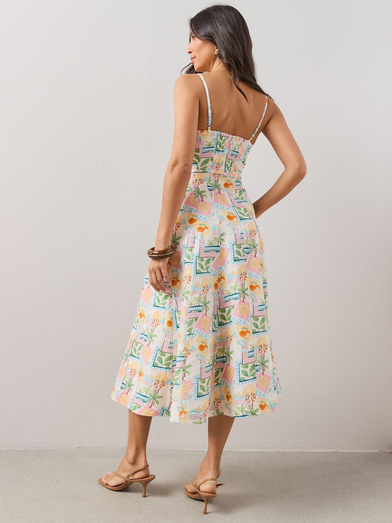 Image 2 of 7 of The Very Collection Ibiza Printed Linen Mix Strappy Midaxi Dress - Print