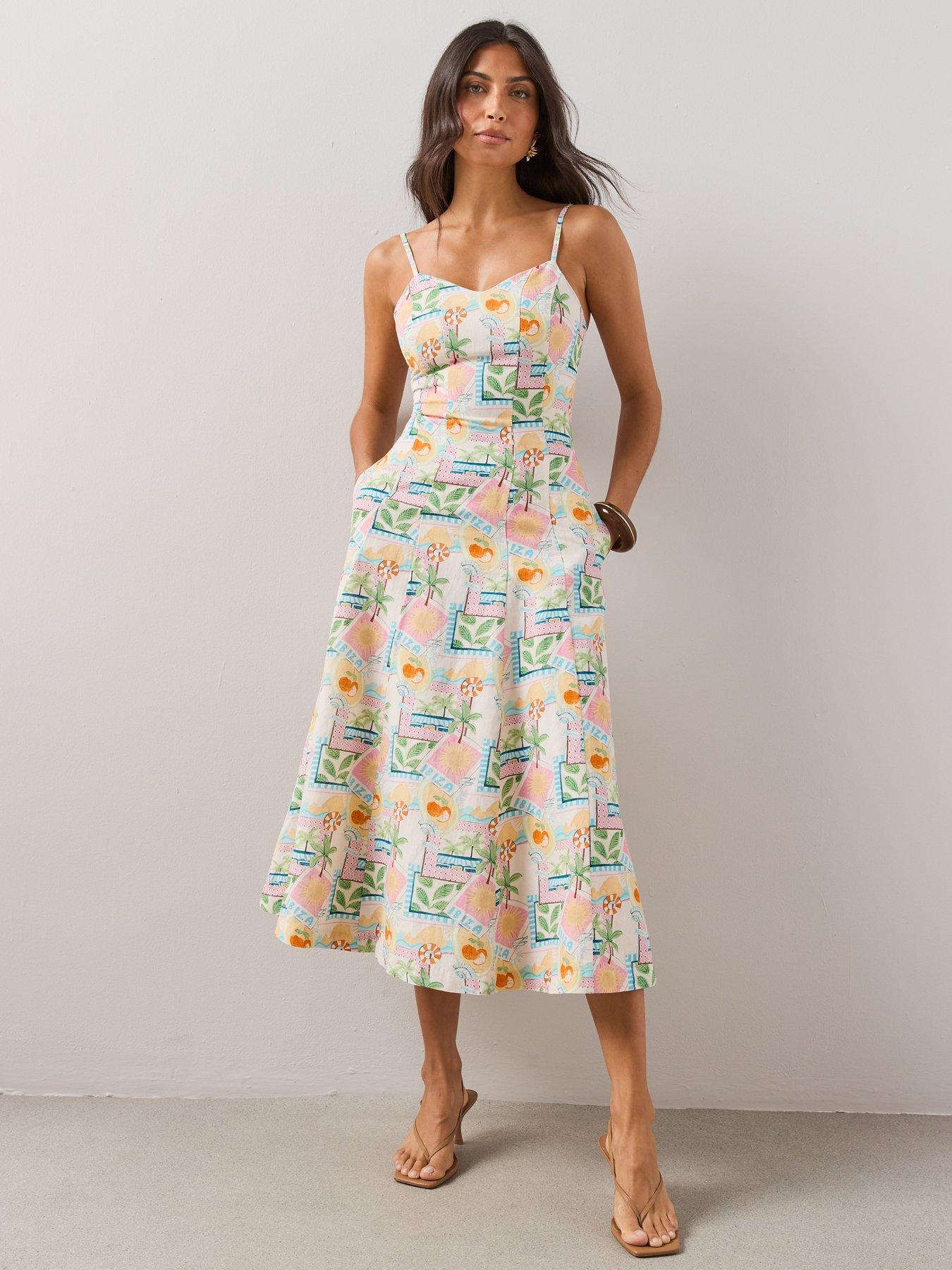 Image 6 of 7 of The Very Collection Ibiza Printed Linen Mix Strappy Midaxi Dress - Print