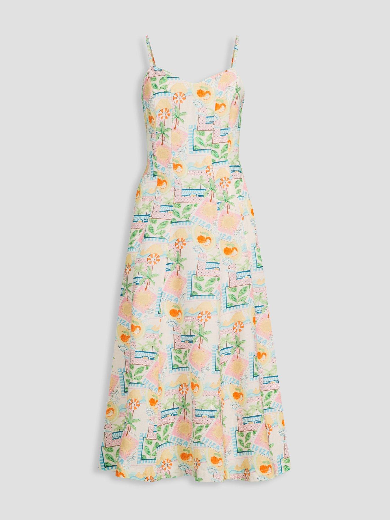Image 7 of 7 of The Very Collection Ibiza Printed Linen Mix Strappy Midaxi Dress - Print