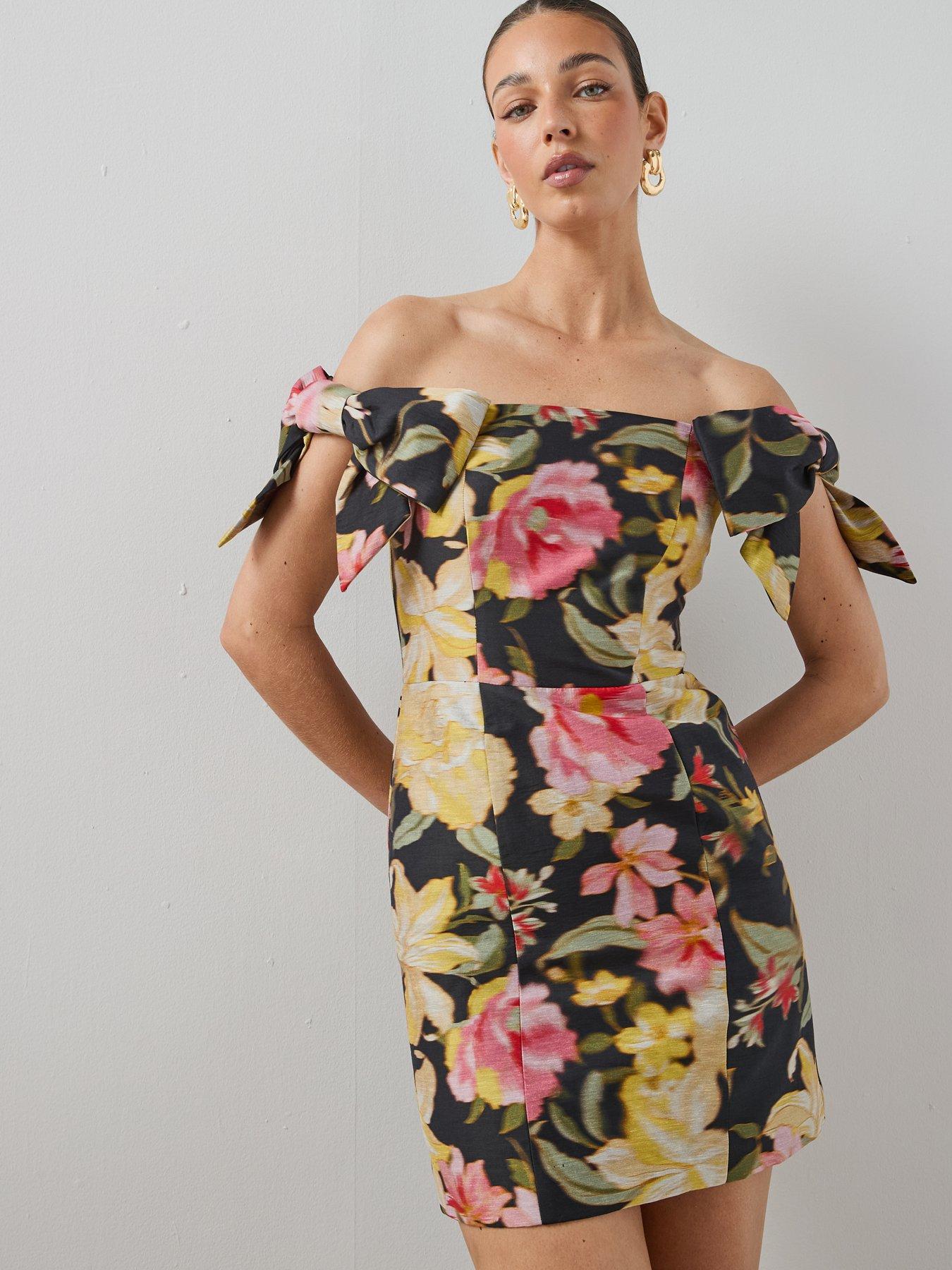 The Very Collection Printed Bandeau Bow Sleeve Mini Dress - Print