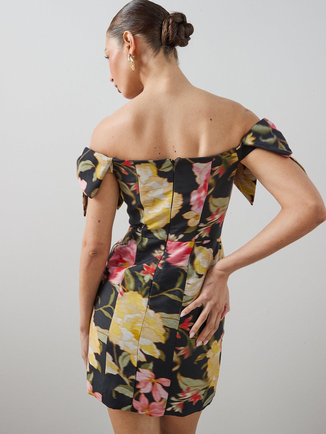 Image 2 of 6 of The Very Collection Printed Bandeau Bow Sleeve Mini Dress - Print