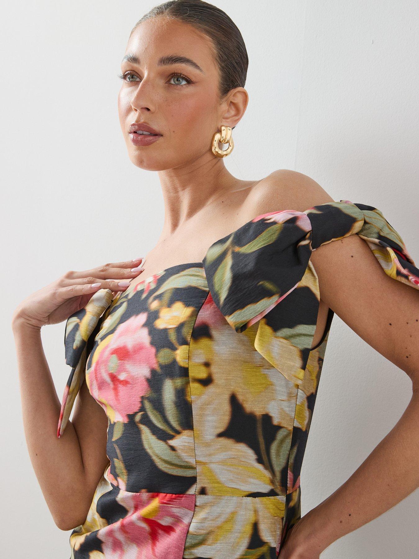Image 5 of 6 of The Very Collection Printed Bandeau Bow Sleeve Mini Dress - Print