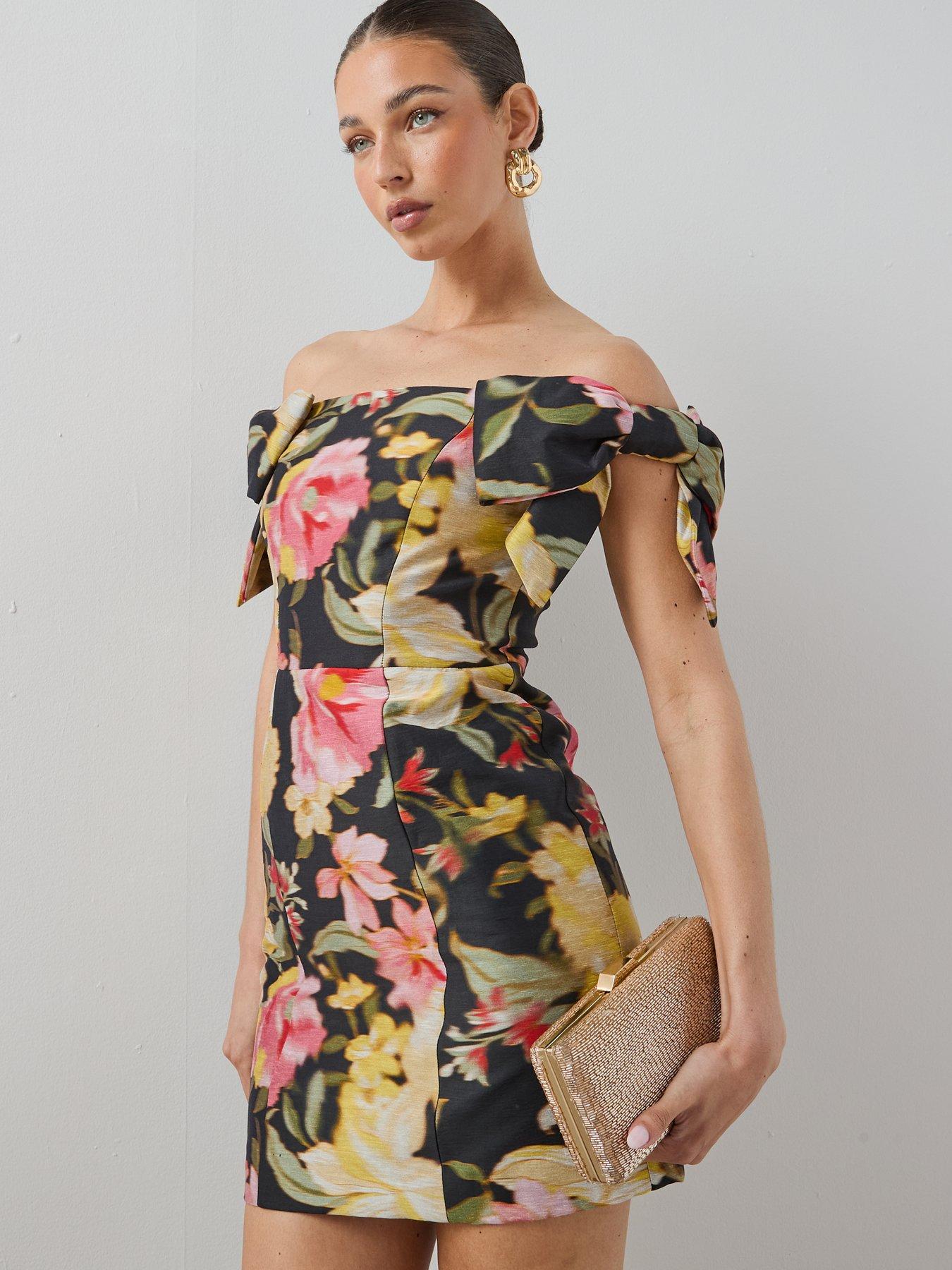 Image 6 of 6 of The Very Collection Printed Bandeau Bow Sleeve Mini Dress - Print