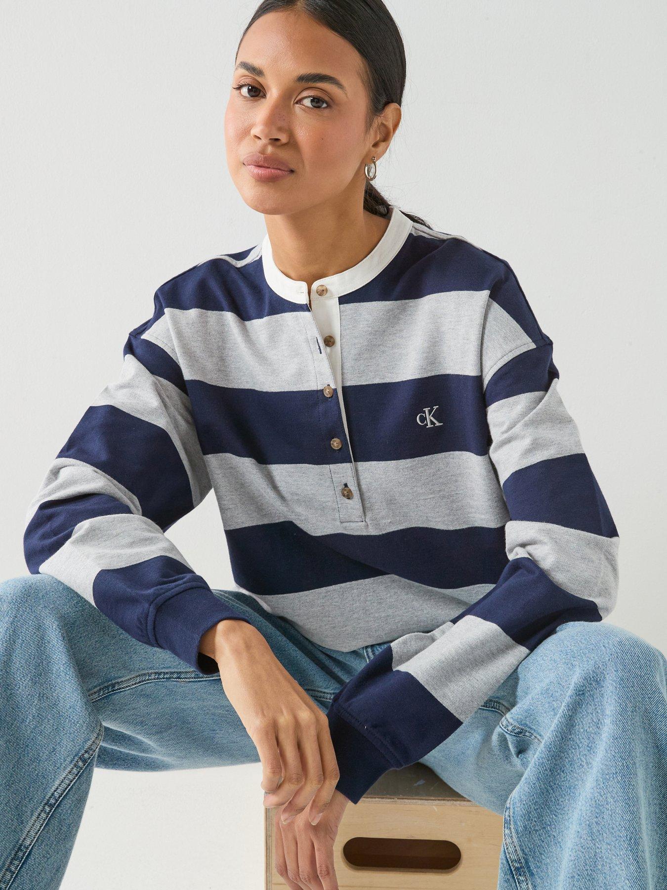 Image 1 of 5 of Calvin Klein Jeans Ls Varsity Striped Henley Top