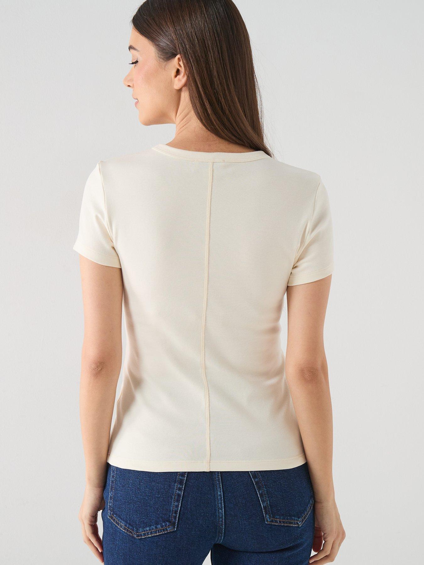 Image 2 of 6 of Calvin Klein Jeans Short Sleeve Rib Button Up Top