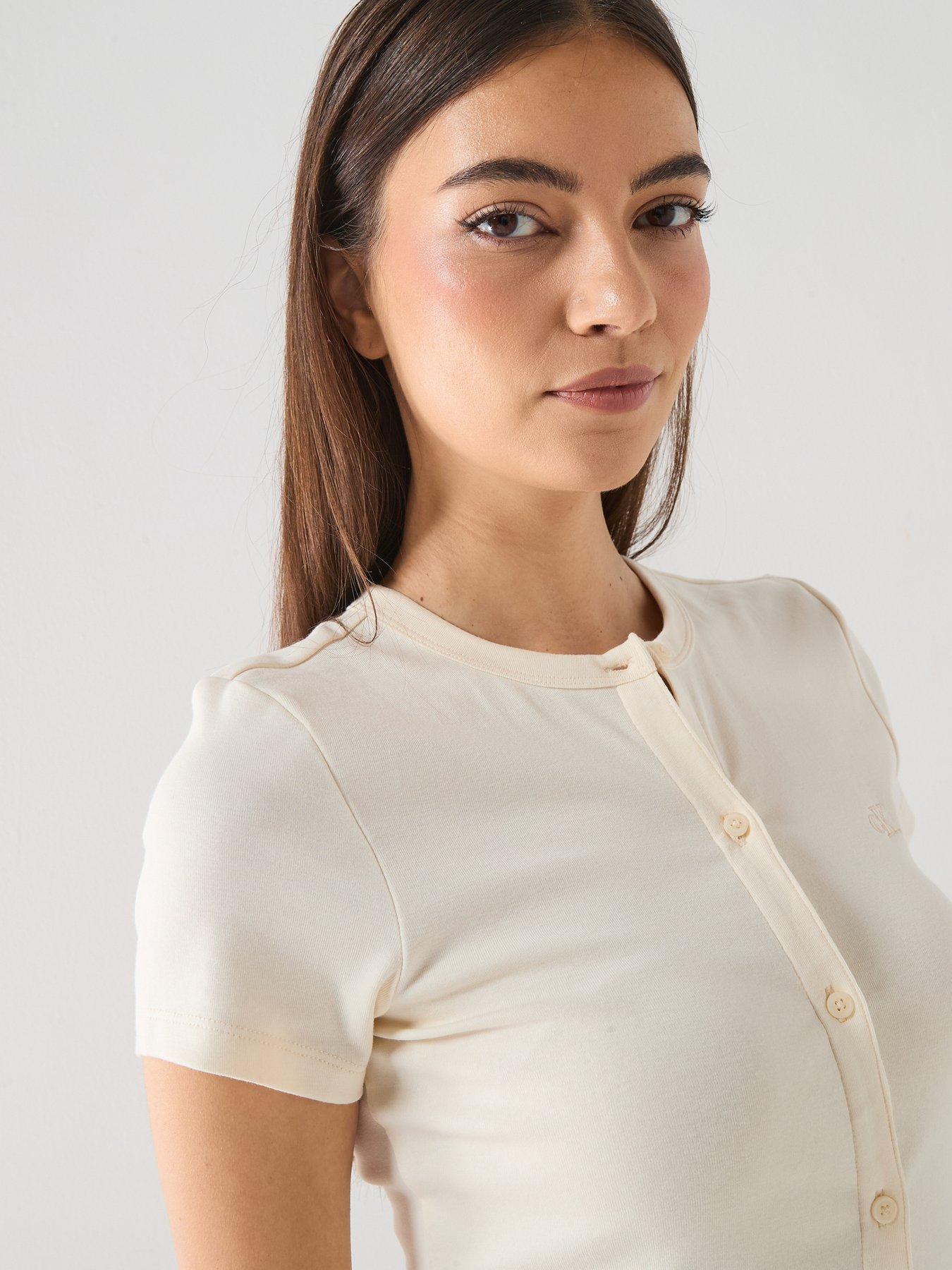 Image 6 of 6 of Calvin Klein Jeans Short Sleeve Rib Button Up Top