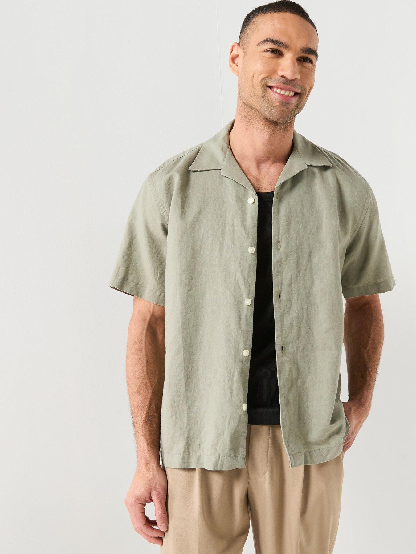 Selected Selected Clay Short Sleeve Linen Blend Shirt - Vetiver