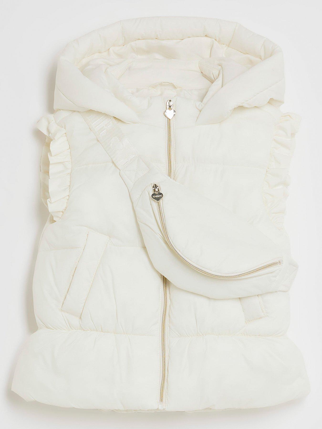 River Island Mini Girls Frilled Gilet With Bag - Cream