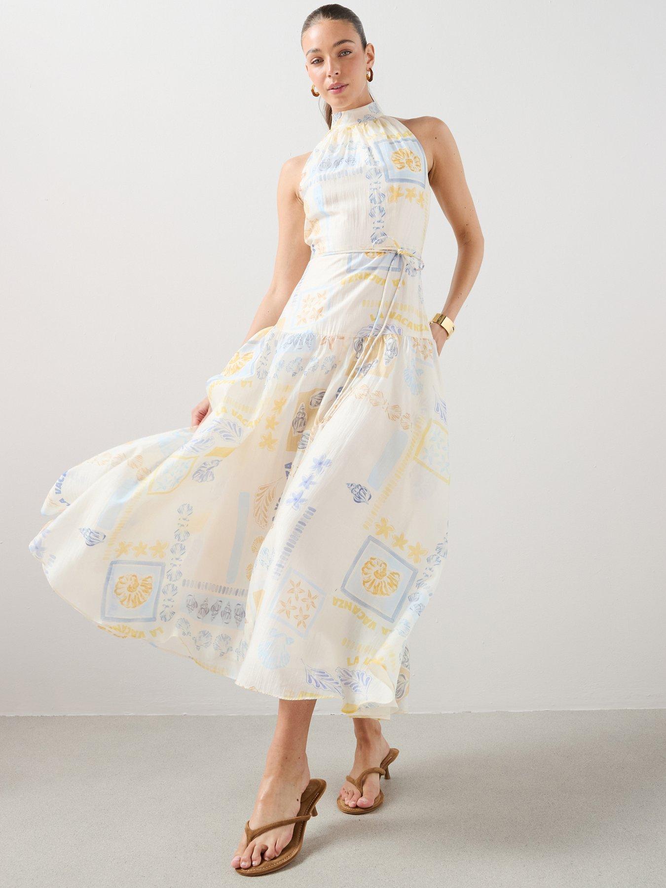 The Very Collection Postcard High Neck Belted Midaxi Dress - Print