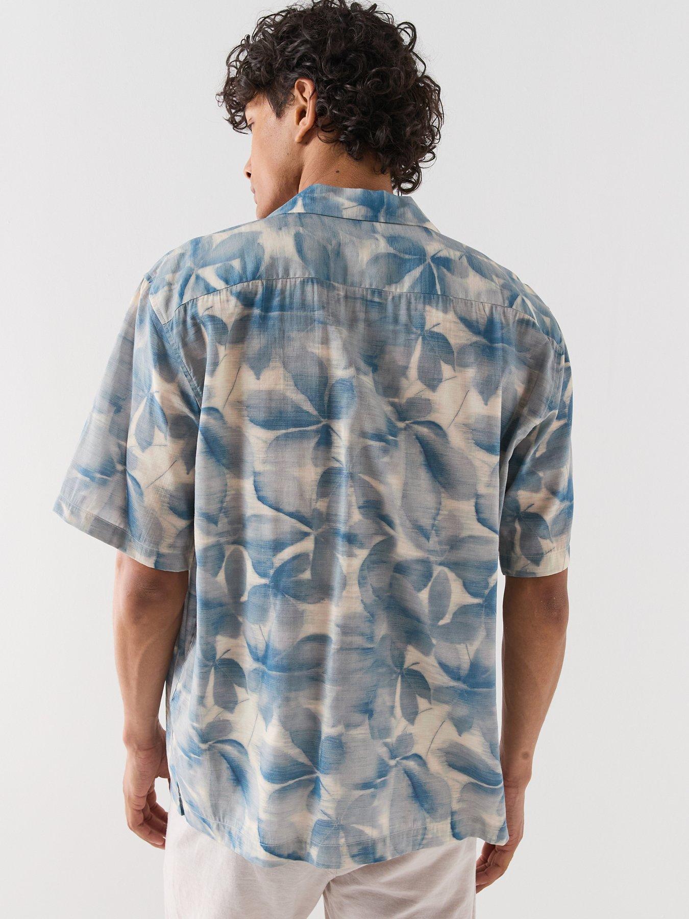 selected-air-mix-short-sleeve-shirt-bluestillFront