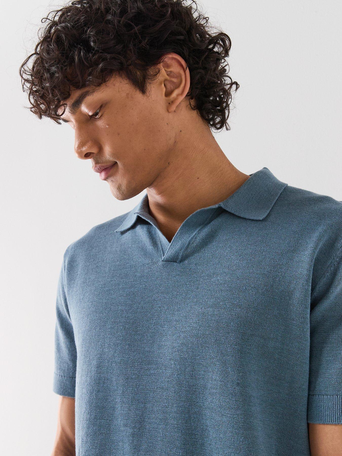selected-mattis-linen-blend-open-collar-polo-shirt-blueoutfit