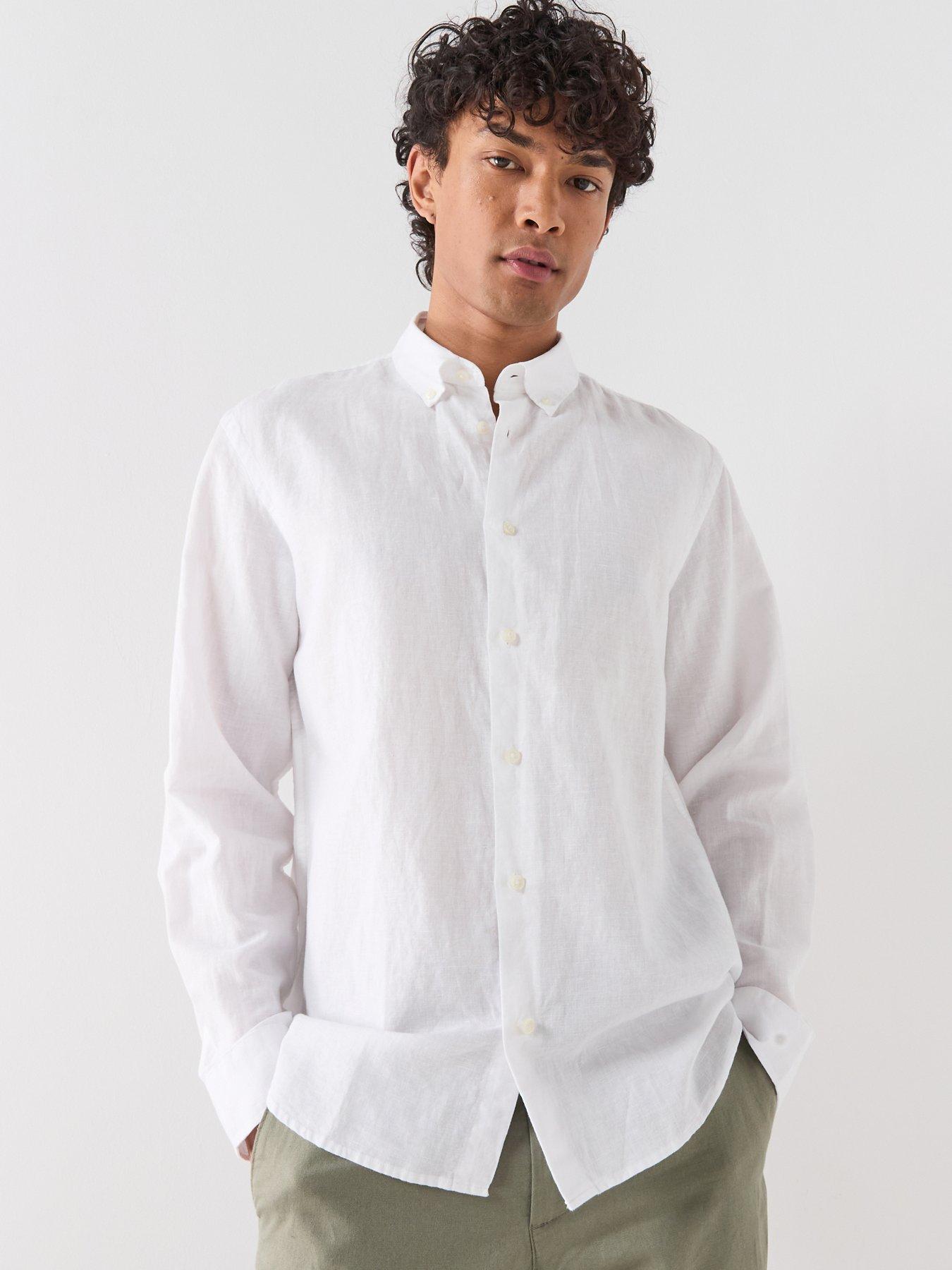 Selected Clay Linen Blend Blend Long Sleeve Shirt - White