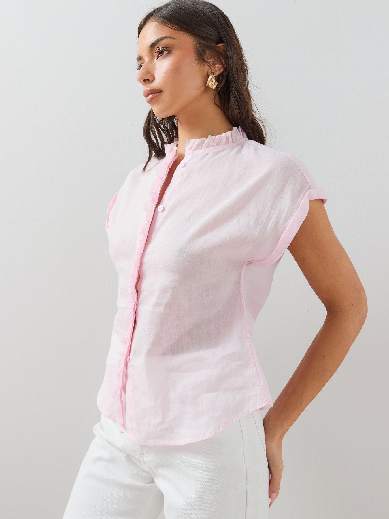 The Very Collection Short Sleeve Frill Detail Top - Pink