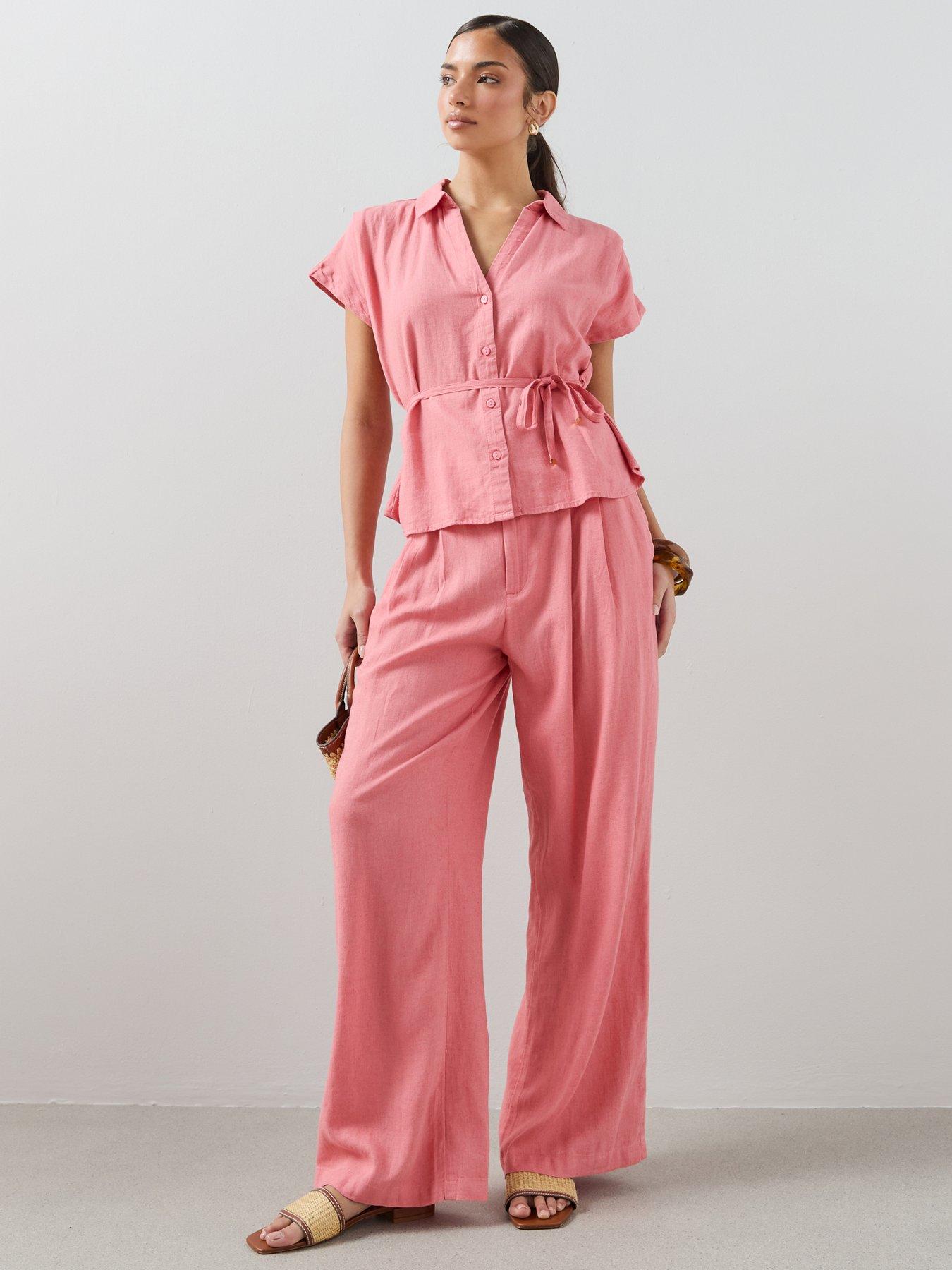 The Very Collection Wide Leg Linen Trousers Co-Ord - Coral