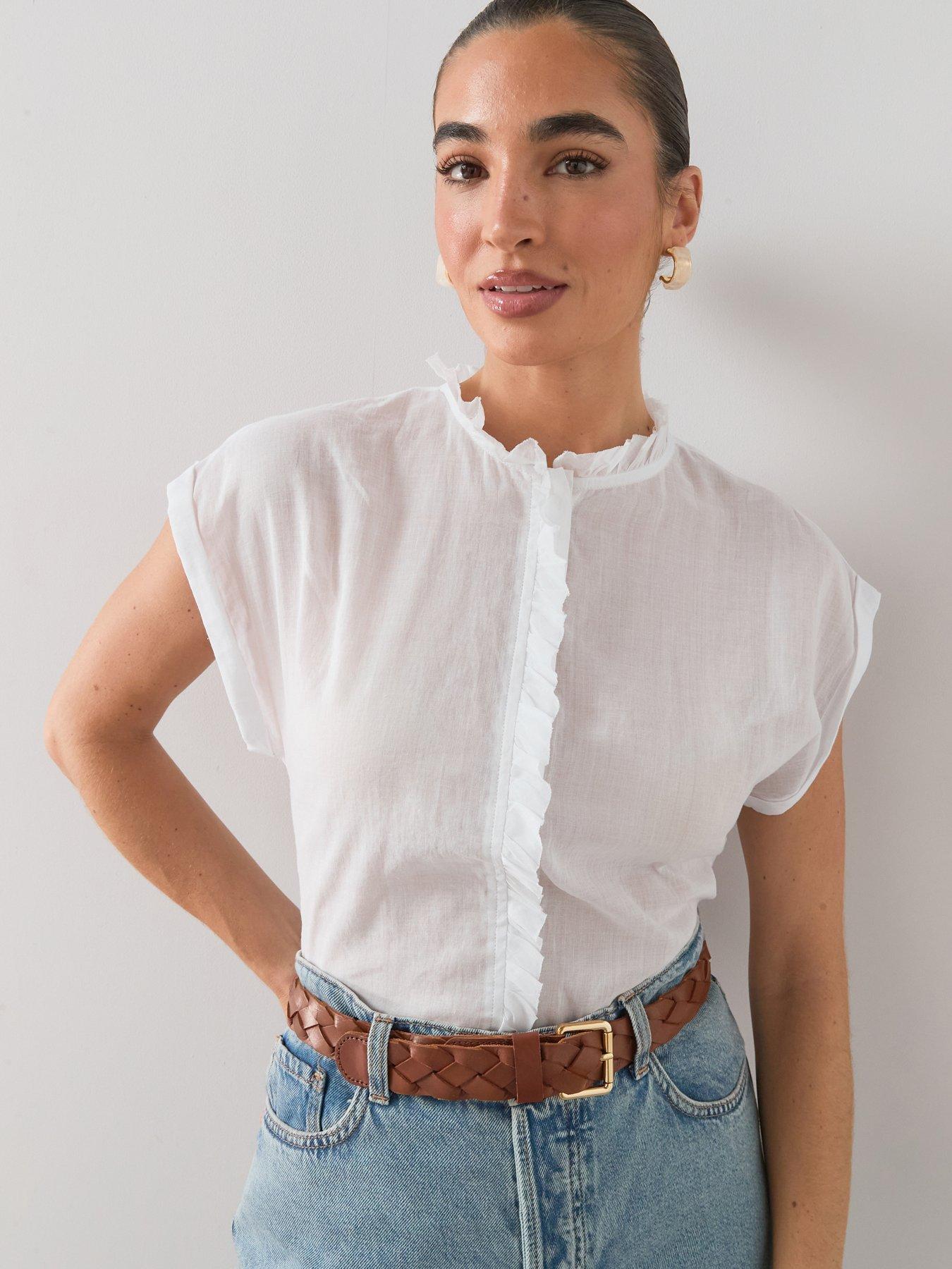 The Very Collection Frill Detail Short Sleeve Blouse - White