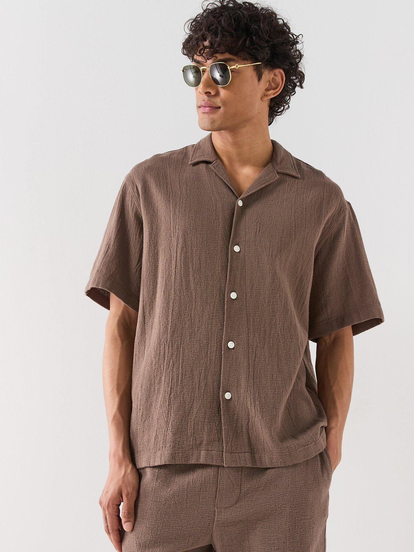 selected-cal-short-sleeve-resort-shirt-chocolate-chipfront