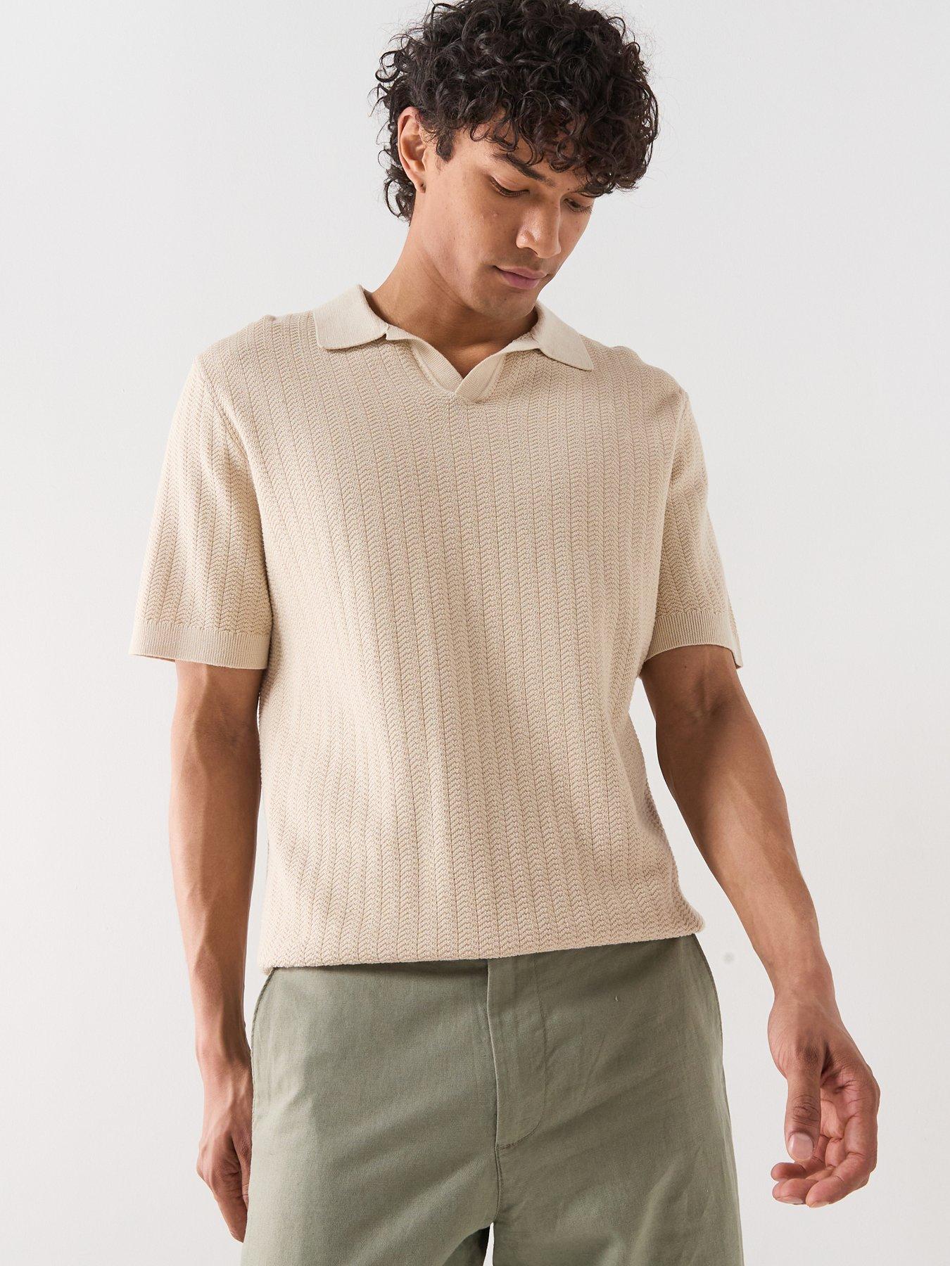 Selected Selected Mattis Linen Blend Open Collar Polo Shirt