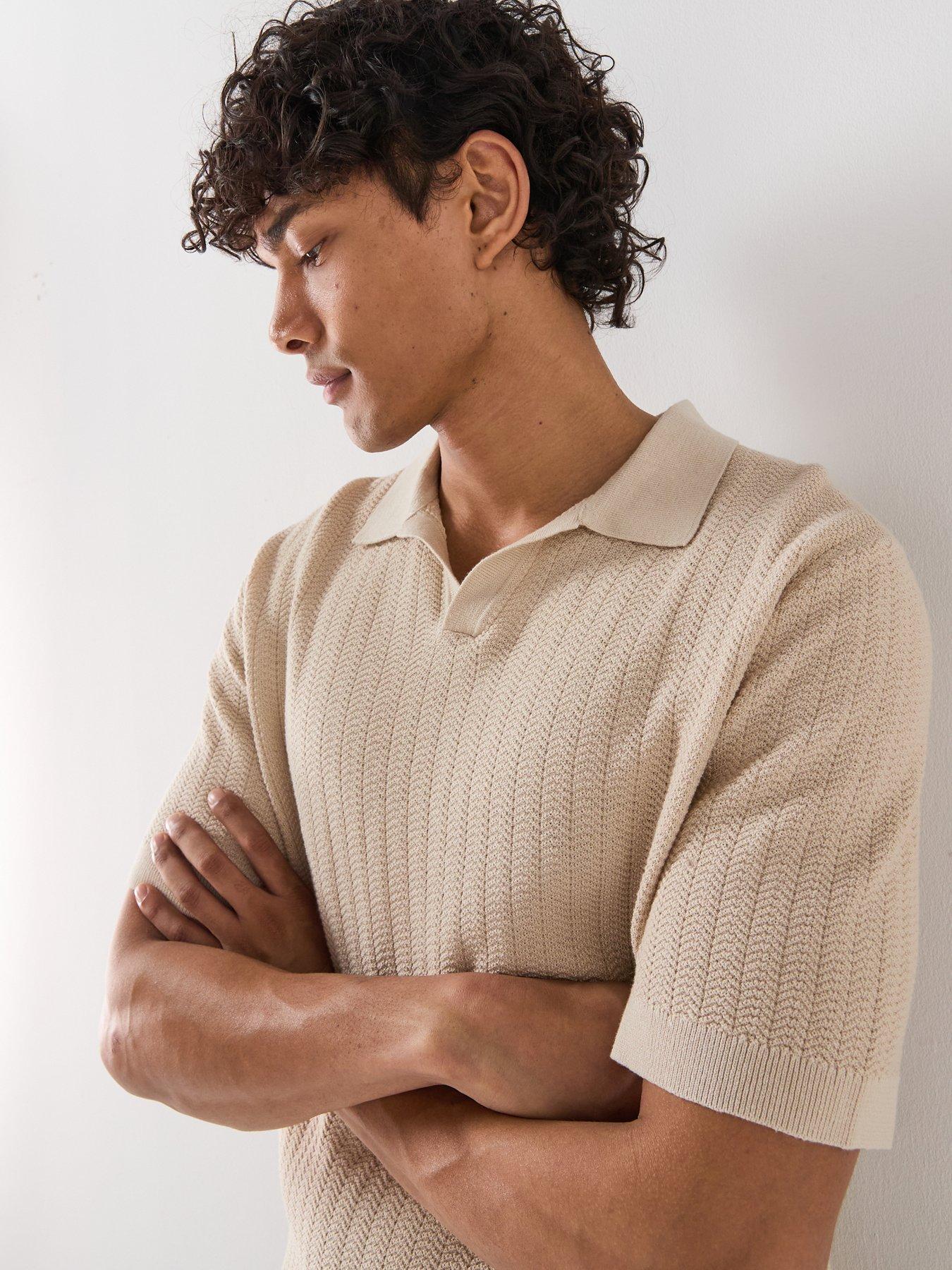 selected-mattis-linen-blend-open-collar-polo-shirt-brownoutfit