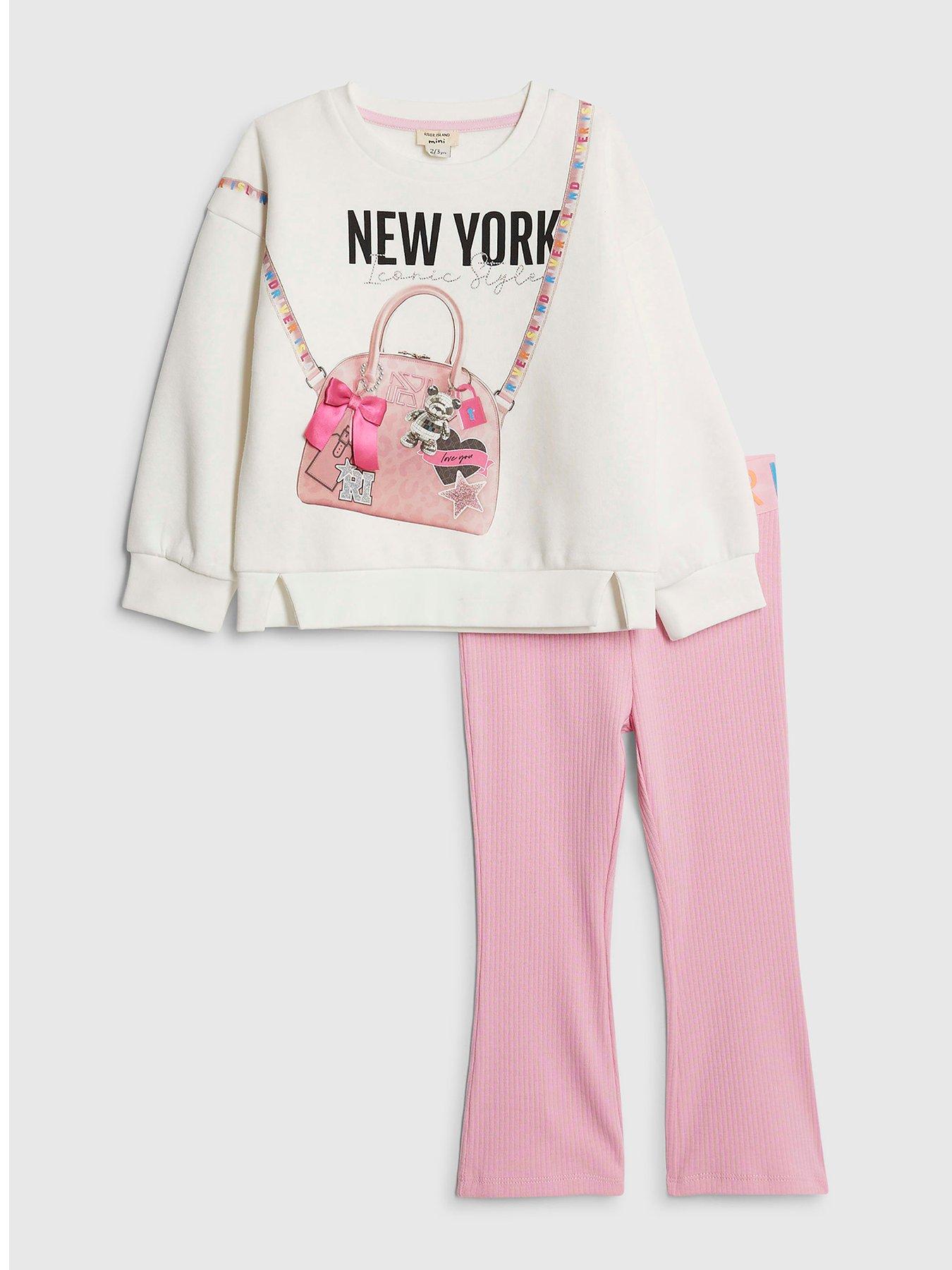 River Island Mini Girls New York Bag Sweatshirt Set - Cream