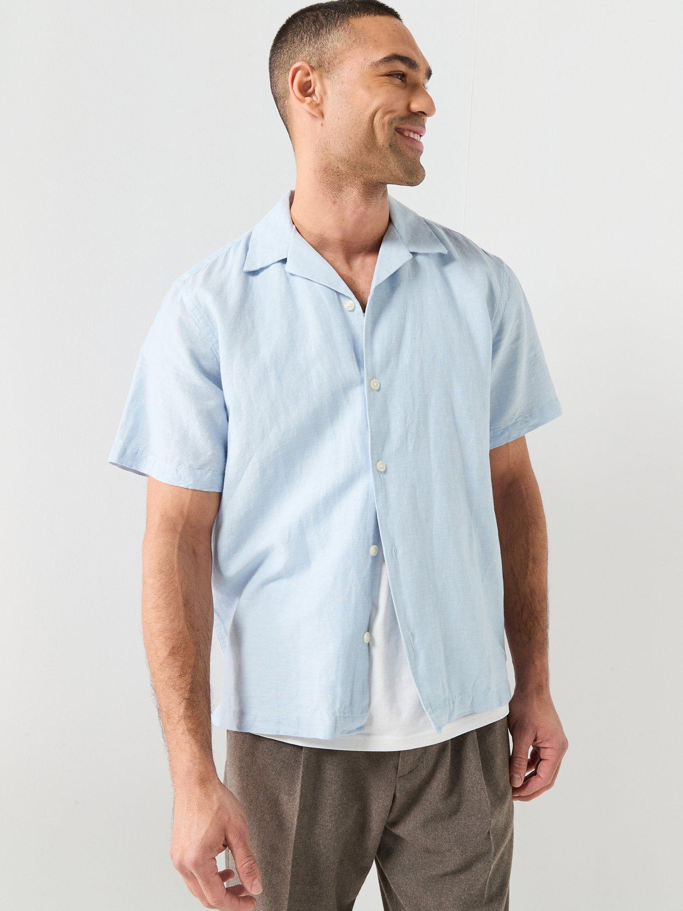 Selected Selected Clay Short Sleeve Linen Blend Stripe Shirt - Blue