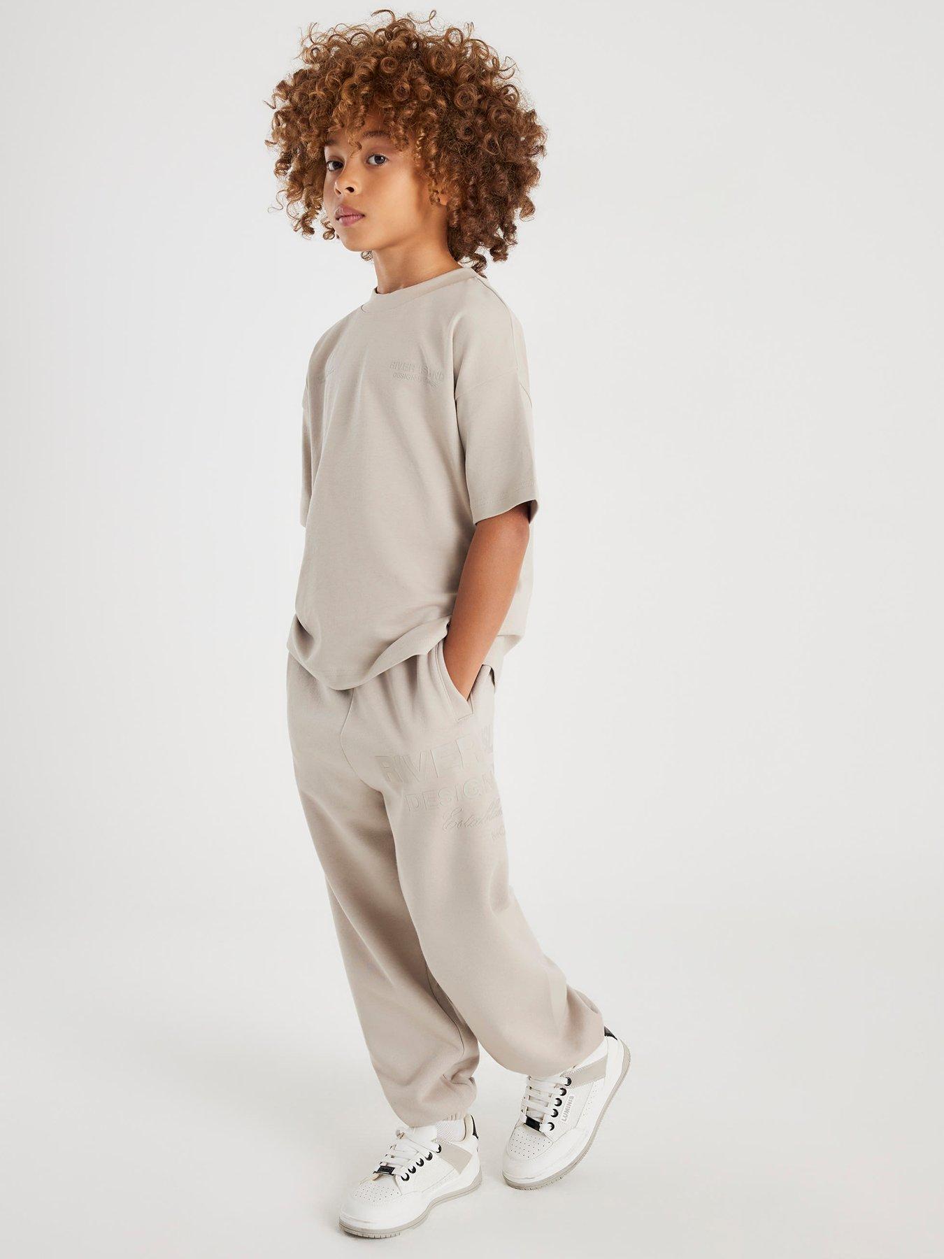 Image 1 of 7 of River Island Older Boys Design Studios T-Shirt Set - Cream