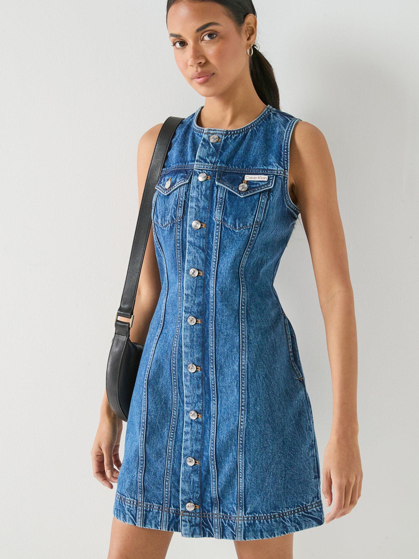 Image 1 of 6 of Calvin Klein Jeans Shirt Mini Dress - Blue