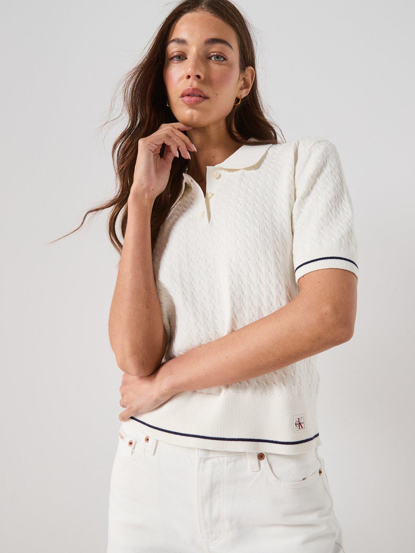 calvin-klein-jeans-short-sleeve-woven-label-cropped-cable-polo-top-white