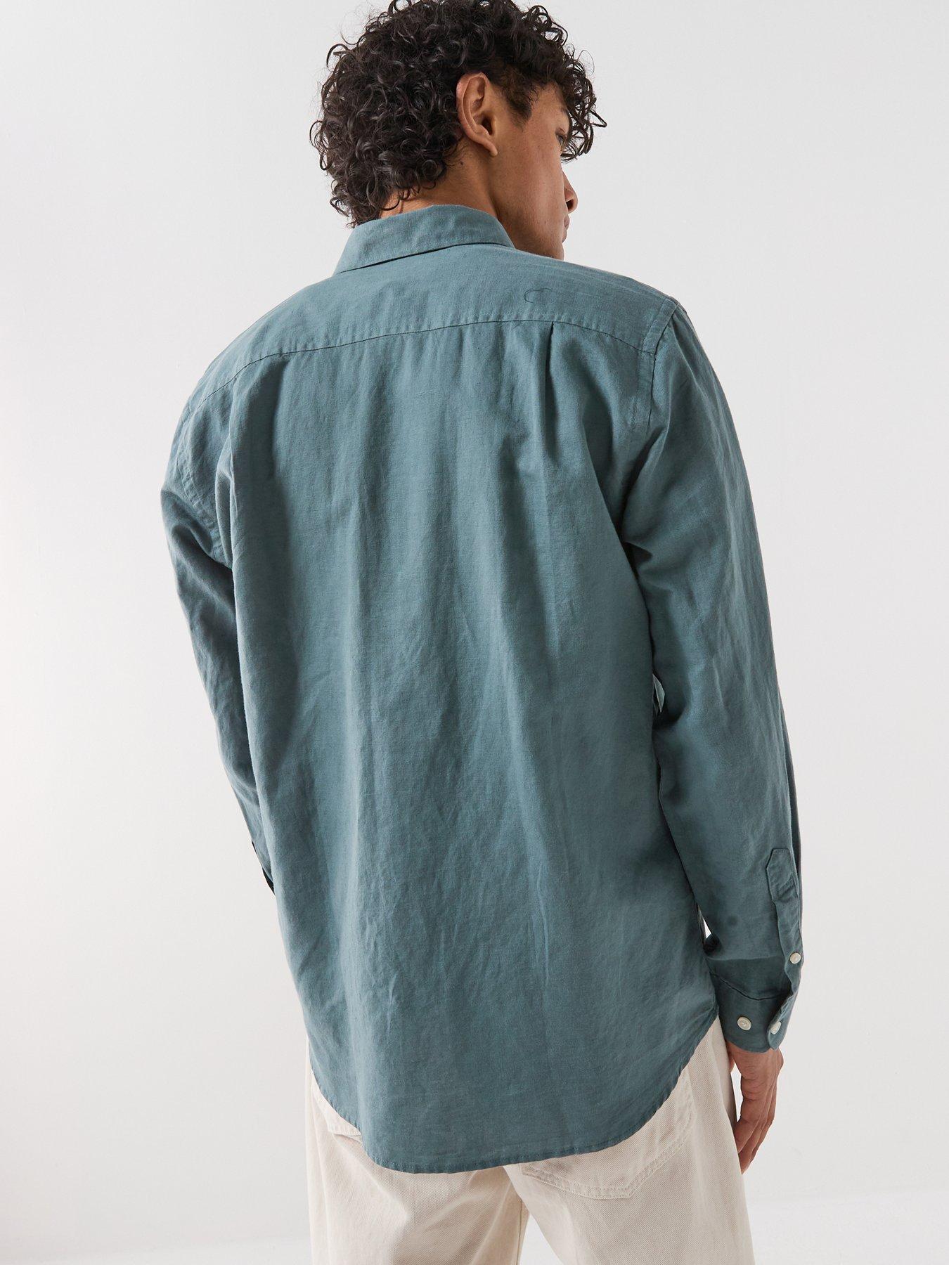 Image 2 of 6 of Selected Clay Linen Blend Blend Long Sleeve Shirt - Dark Green