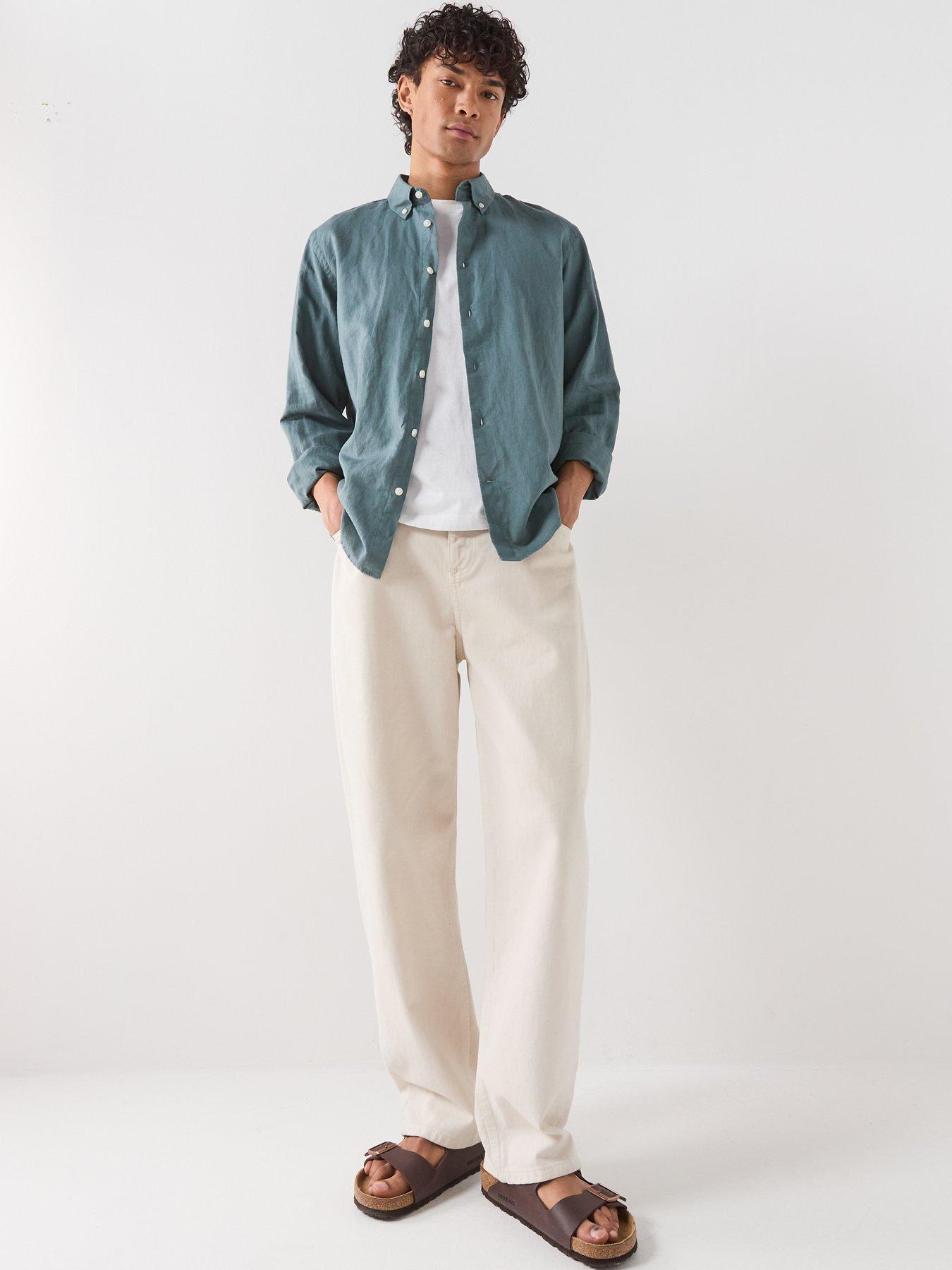 Image 3 of 6 of Selected Clay Linen Blend Blend Long Sleeve Shirt - Dark Green