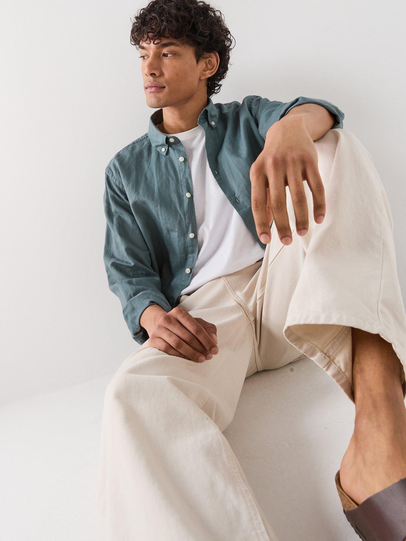 Image 4 of 6 of Selected Clay Linen Blend Blend Long Sleeve Shirt - Dark Green