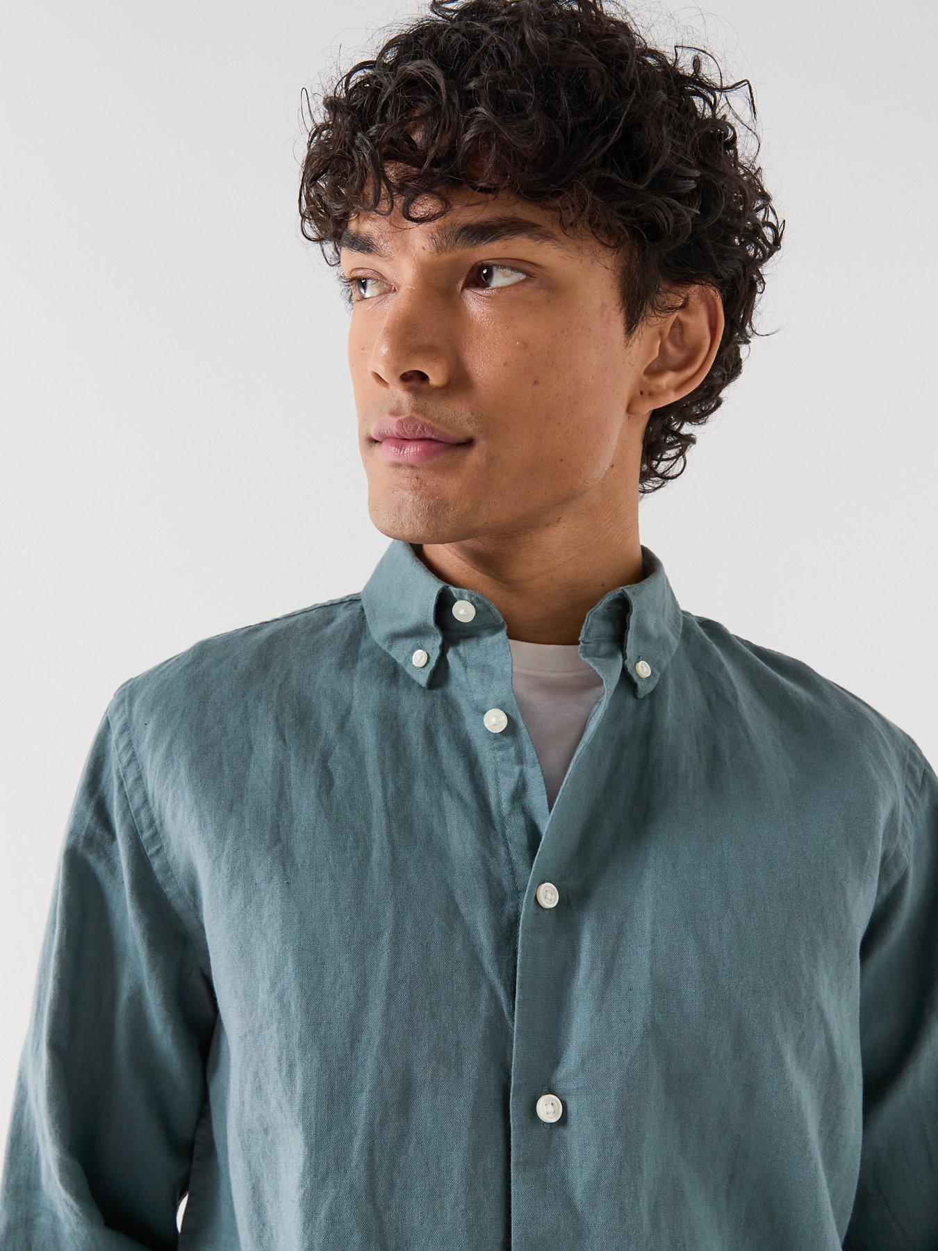 Image 5 of 6 of Selected Clay Linen Blend Blend Long Sleeve Shirt - Dark Green