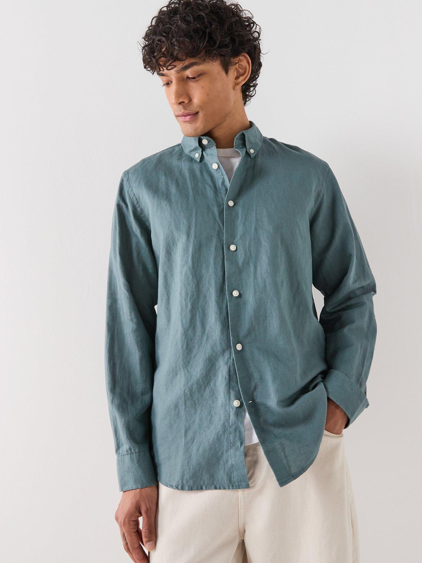 Image 6 of 6 of Selected Clay Linen Blend Blend Long Sleeve Shirt - Dark Green