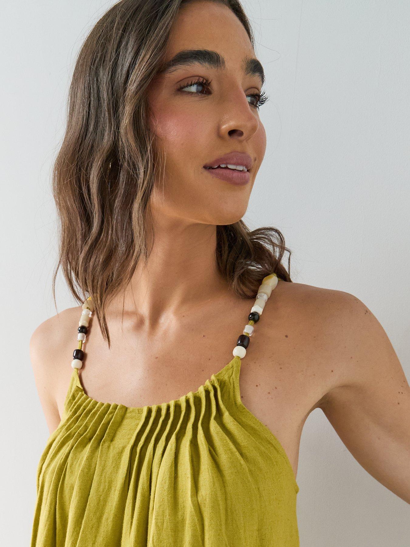 Image 4 of 7 of The Very Collection Bead Strap Detail Maxi Dress - Green