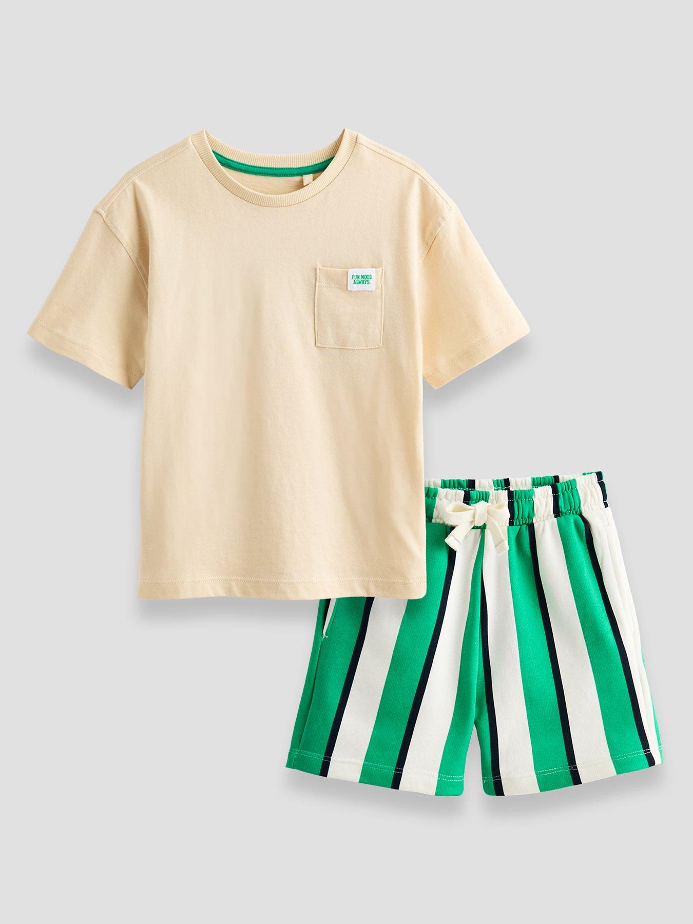 The Very Collection Boys Pocket Detail T-shirt And Stripe Shorts Set - Multi