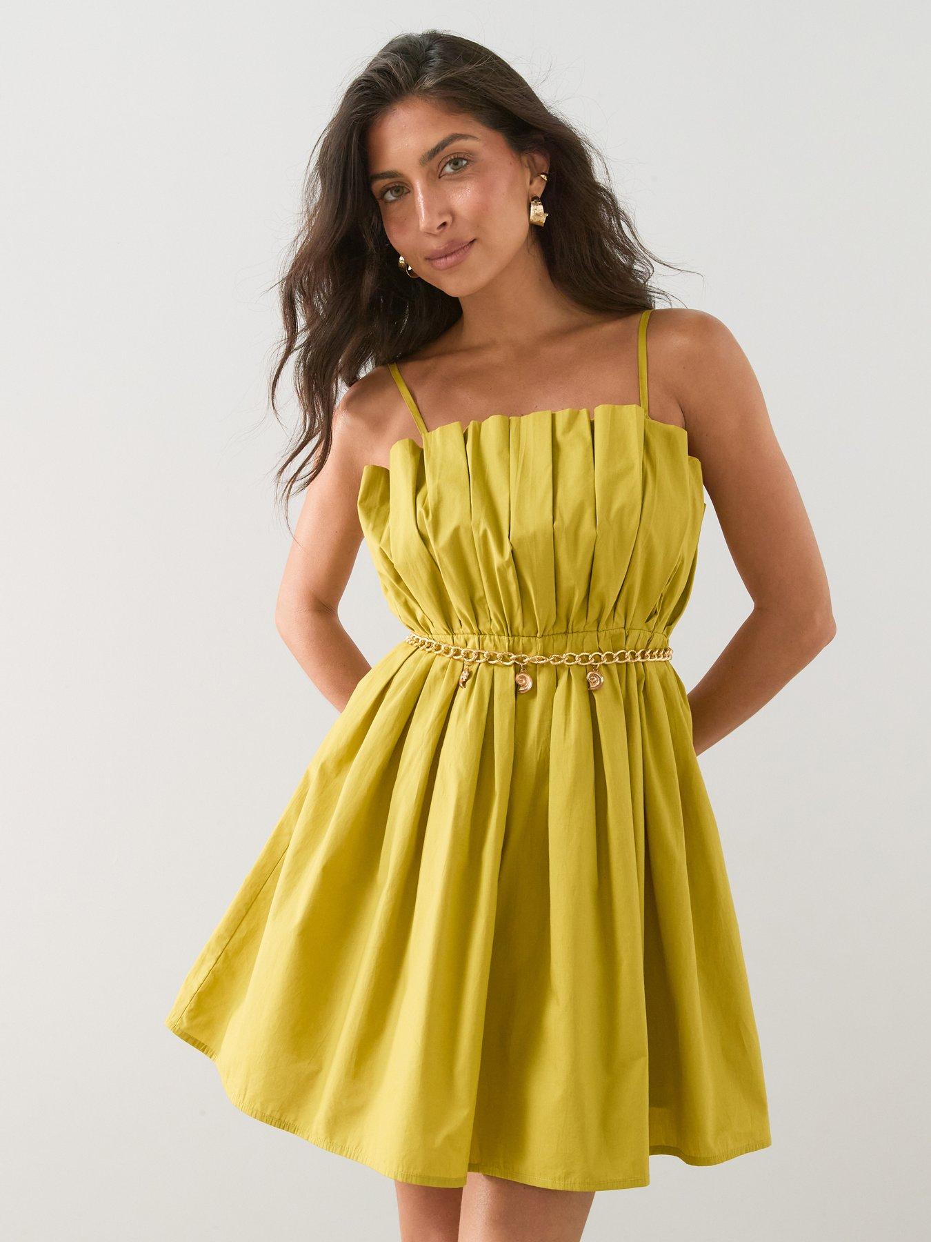 The Very Collection Gathered Frill Detail Strappy Mini Dress - Green