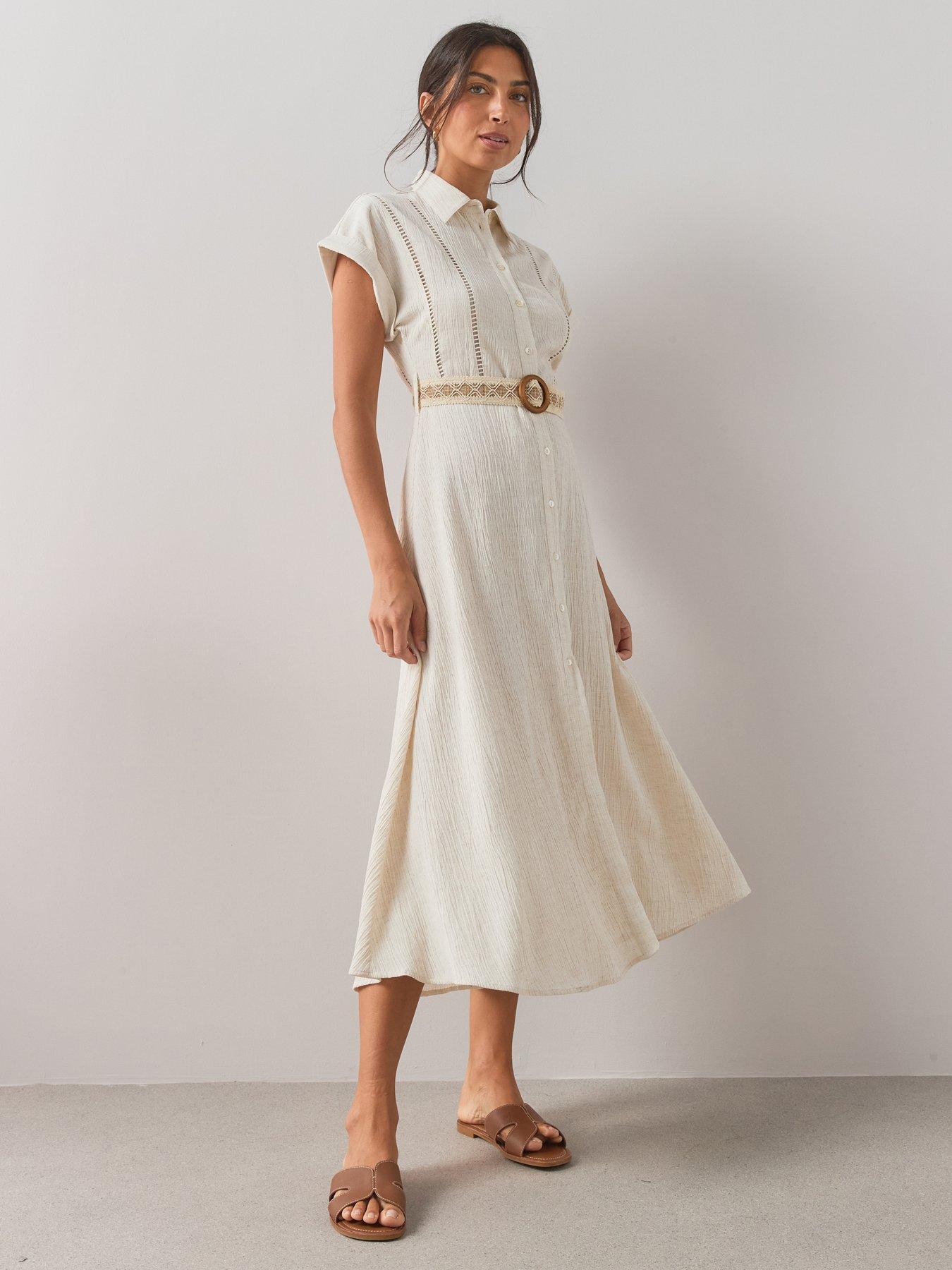 The Very Collection Contrast Belt Midi Shirt Dress - Beige