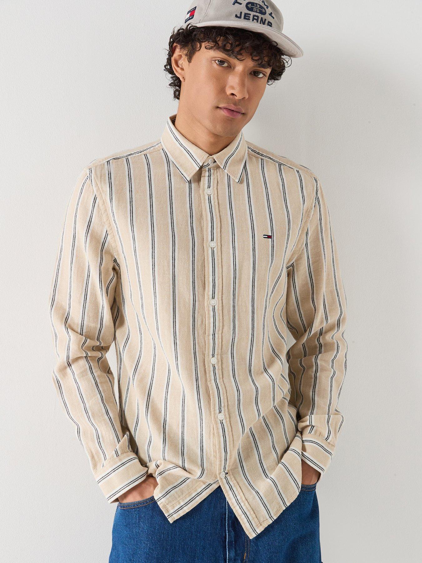 Tommy Jeans Tommy Jeans Regular Fit Linen Mix Striped Shirt -white Clay Stripes