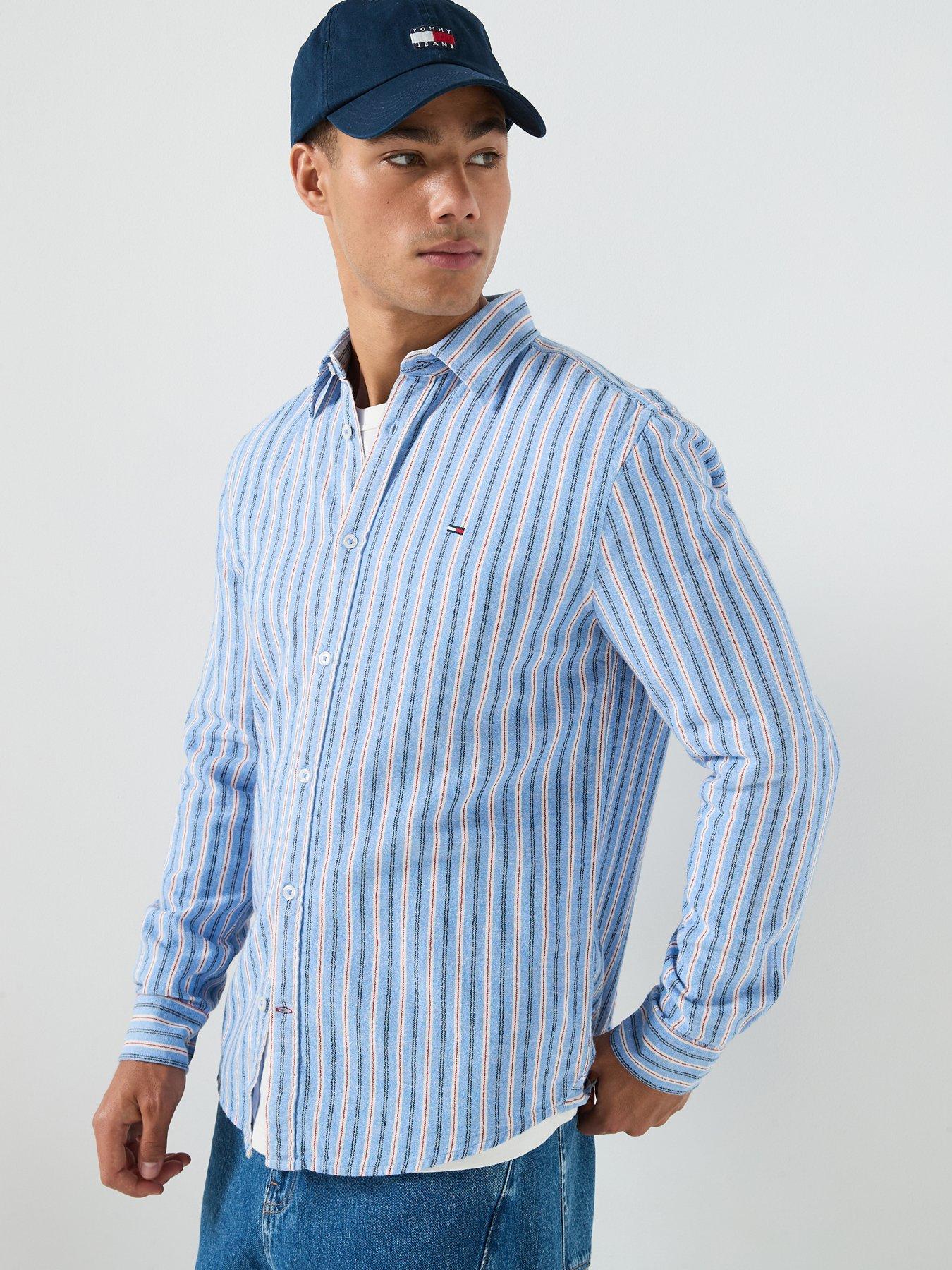 Tommy Jeans Regular Fit Linen Mix Striped Shirt - Blue Twilight Stripes