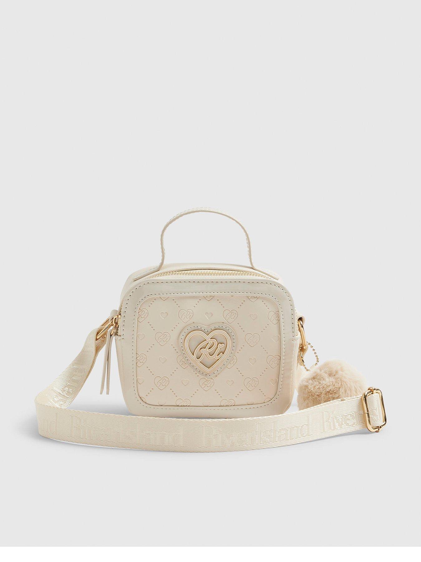 Image 1 of 5 of River Island Older Girls Monogram Box Cross Body Bag - Cream
