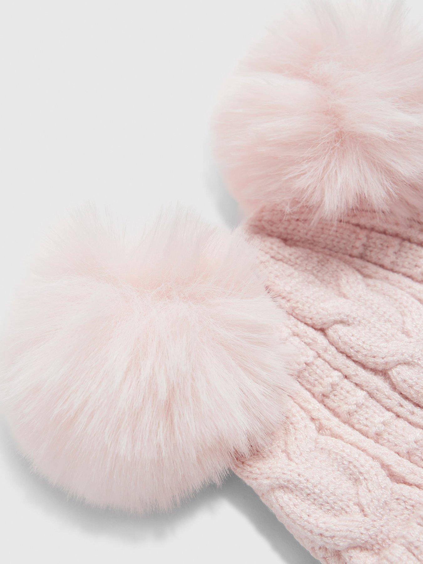 Image 3 of 3 of River Island Baby Girls Double Pom Bow Beanie Hat - Pink