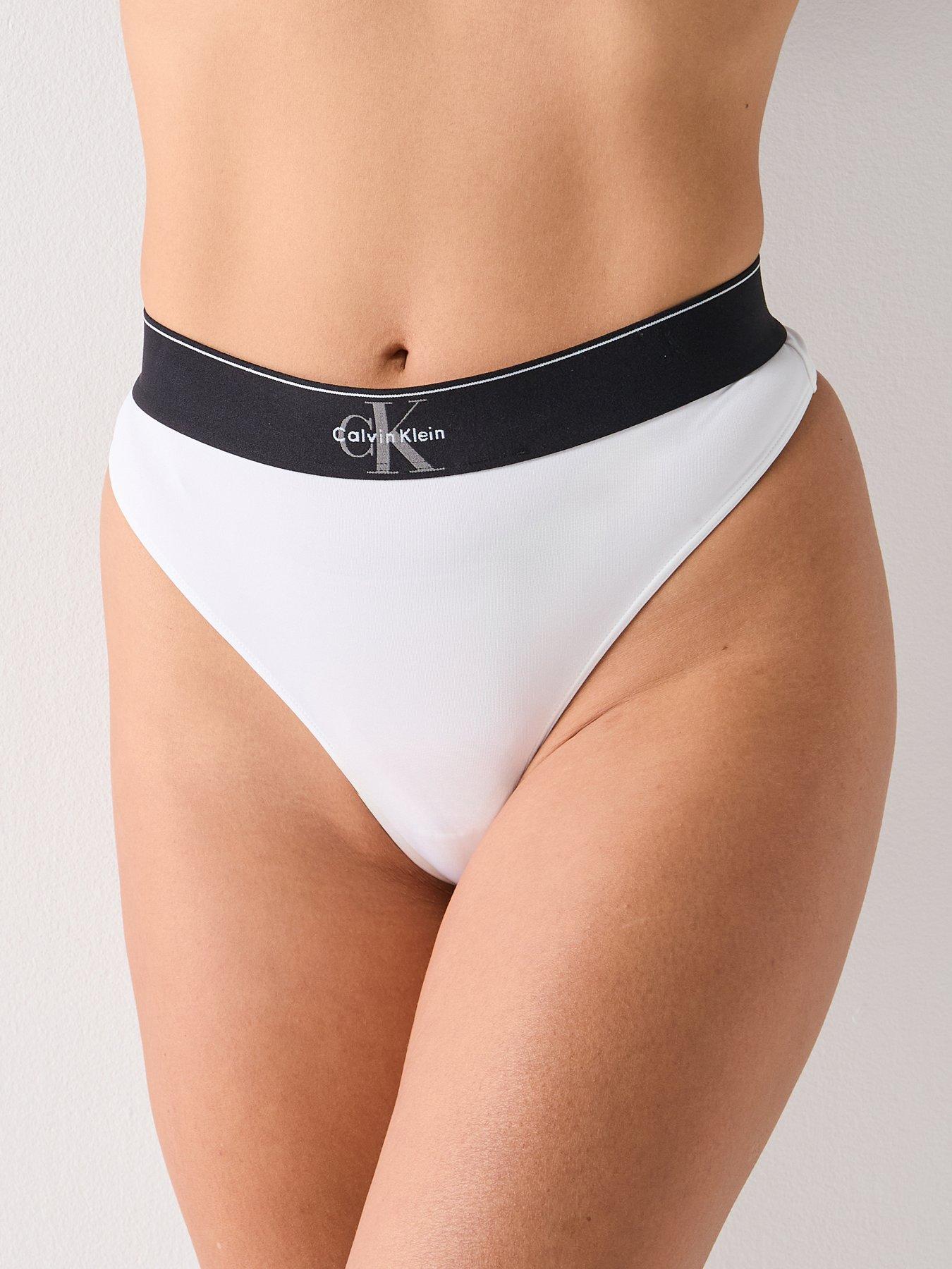 Image 1 of 5 of Calvin Klein Graphic Monogram Microfibre Stretch Thong - White