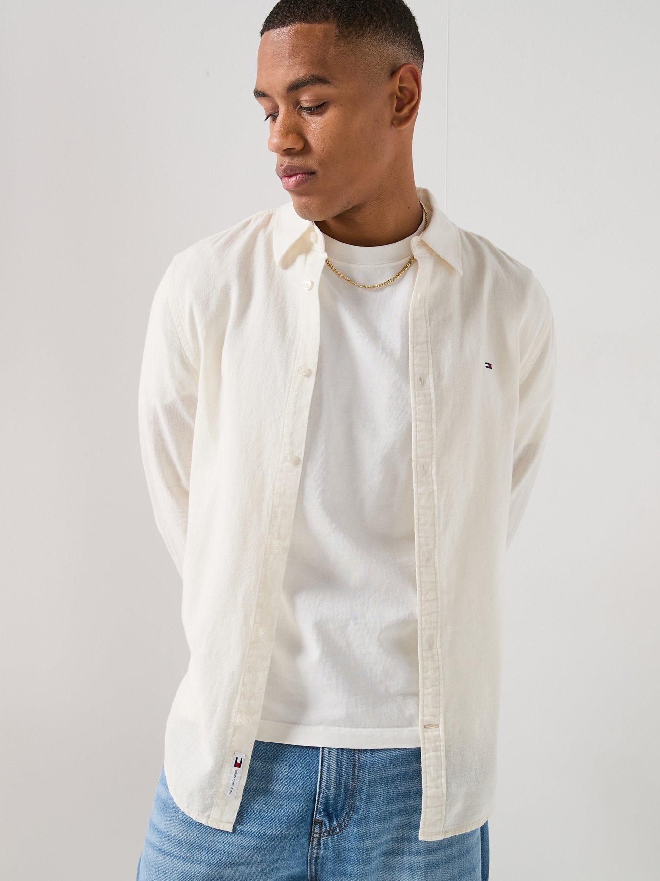 Image 1 of 6 of Tommy Jeans Linen Blend Plain Shirt - Ecru