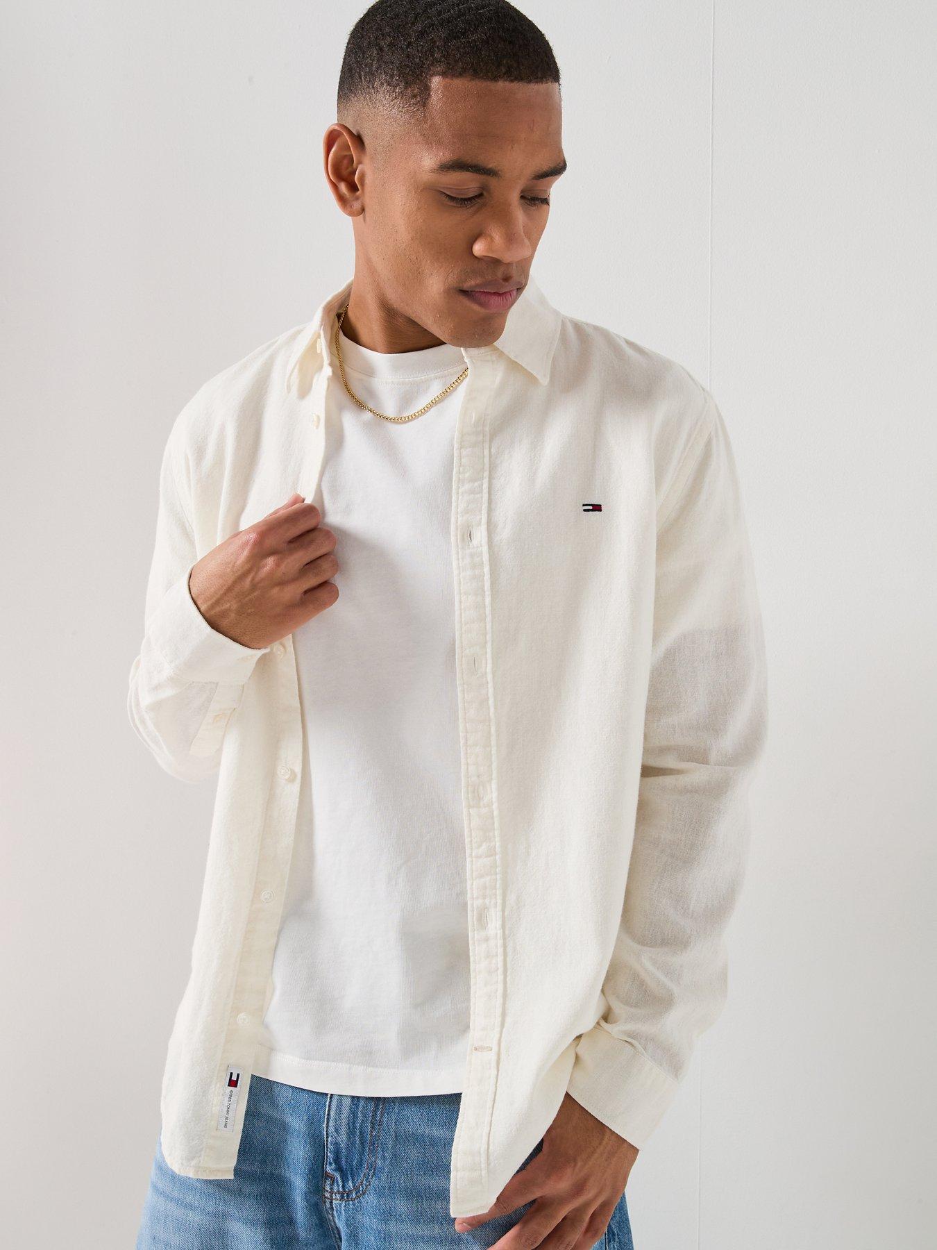 Image 5 of 6 of Tommy Jeans Linen Blend Plain Shirt - Ecru