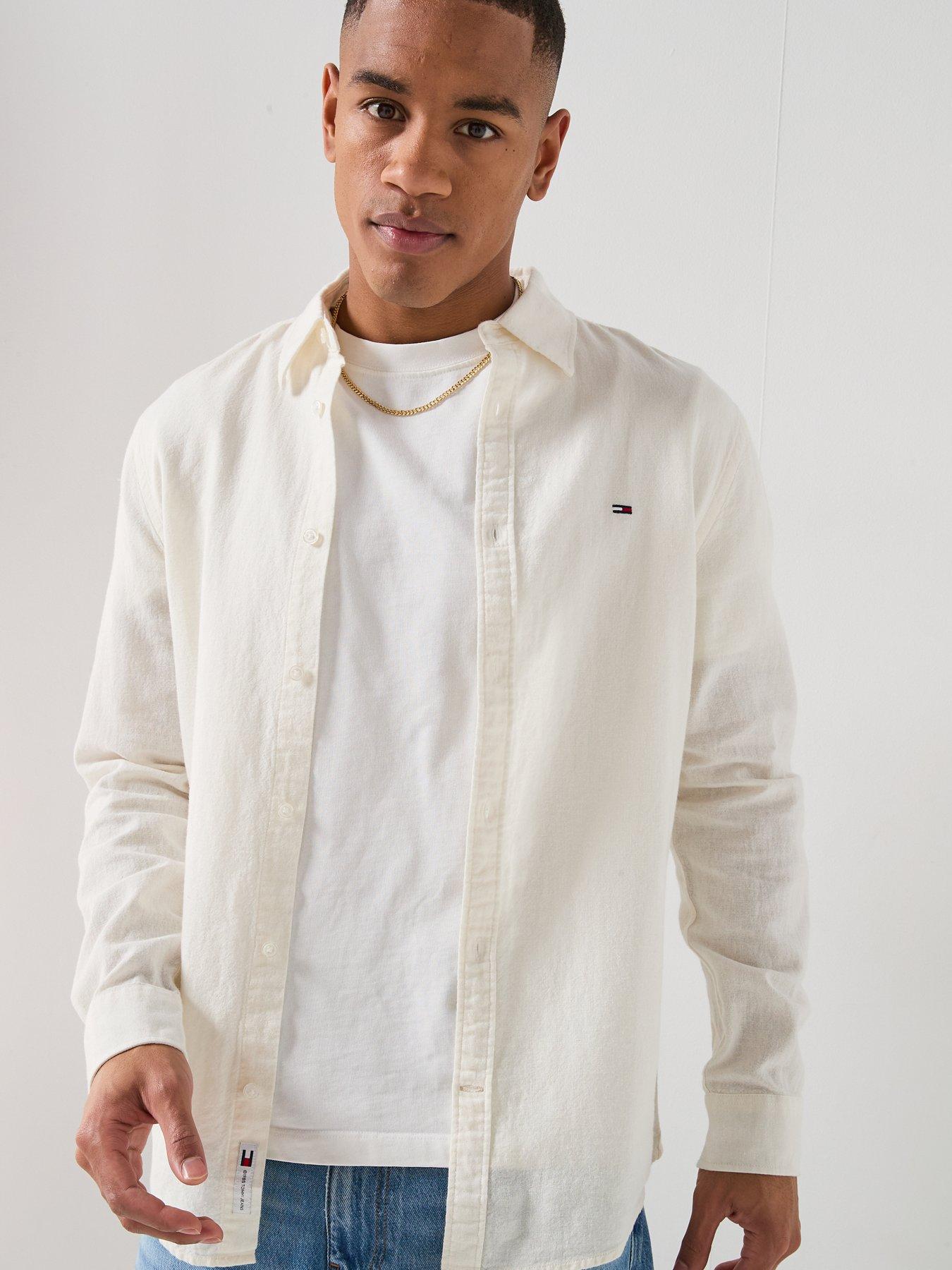 Image 6 of 6 of Tommy Jeans Linen Blend Plain Shirt - Ecru