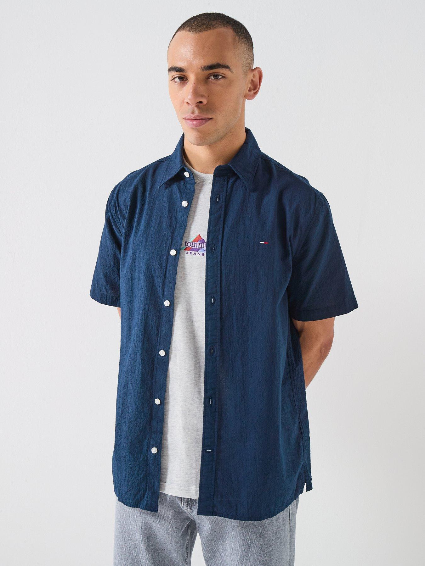 Image 1 of 6 of Tommy Jeans Regular Fit Seersucker Shirt - Dark Night Navy