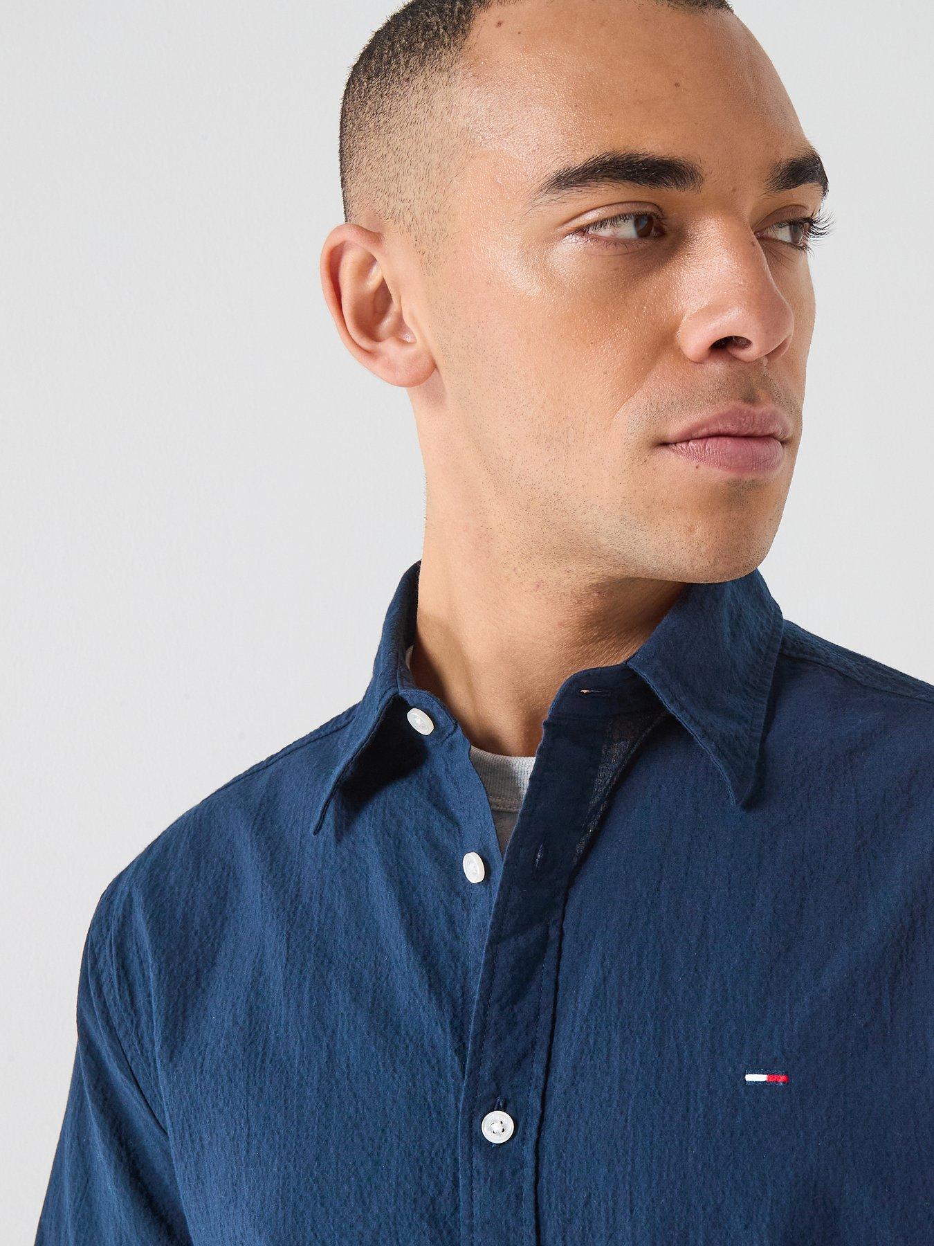 Image 4 of 6 of Tommy Jeans Regular Fit Seersucker Shirt - Dark Night Navy