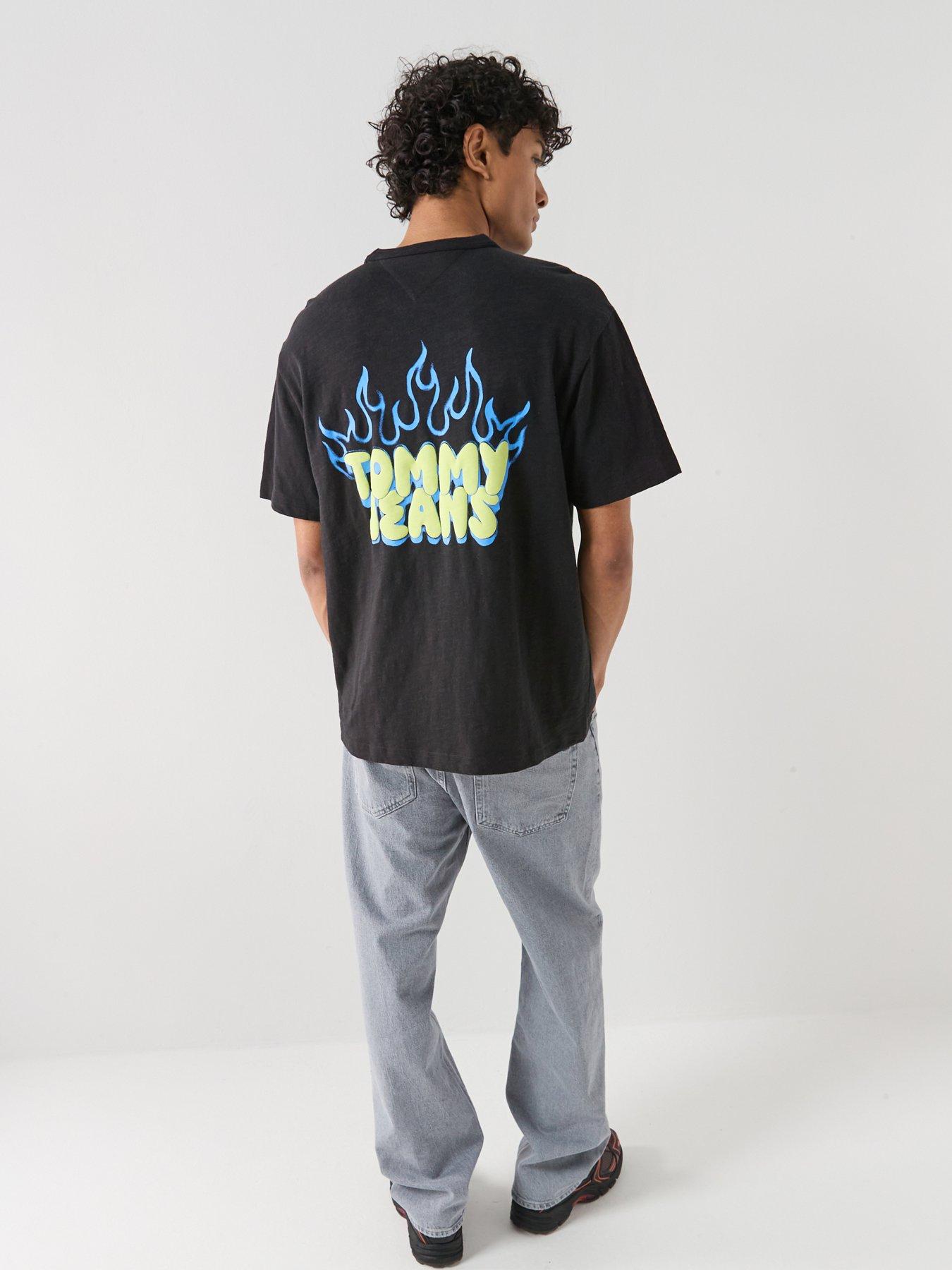 Image 1 of 6 of Tommy Jeans Back Graphic Relaxed Bubble Flame T-Shirt - Black