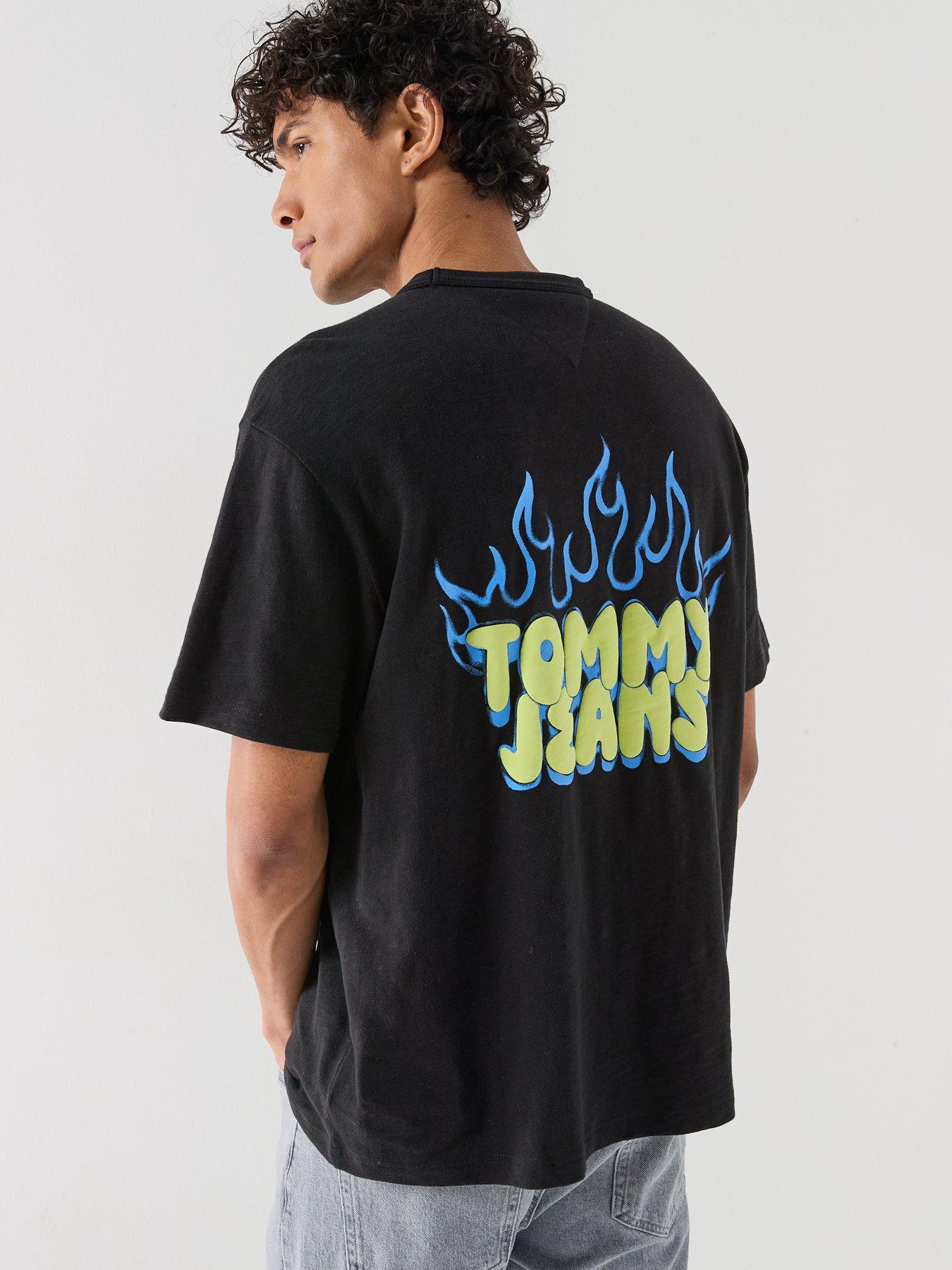 Image 2 of 6 of Tommy Jeans Back Graphic Relaxed Bubble Flame T-Shirt - Black