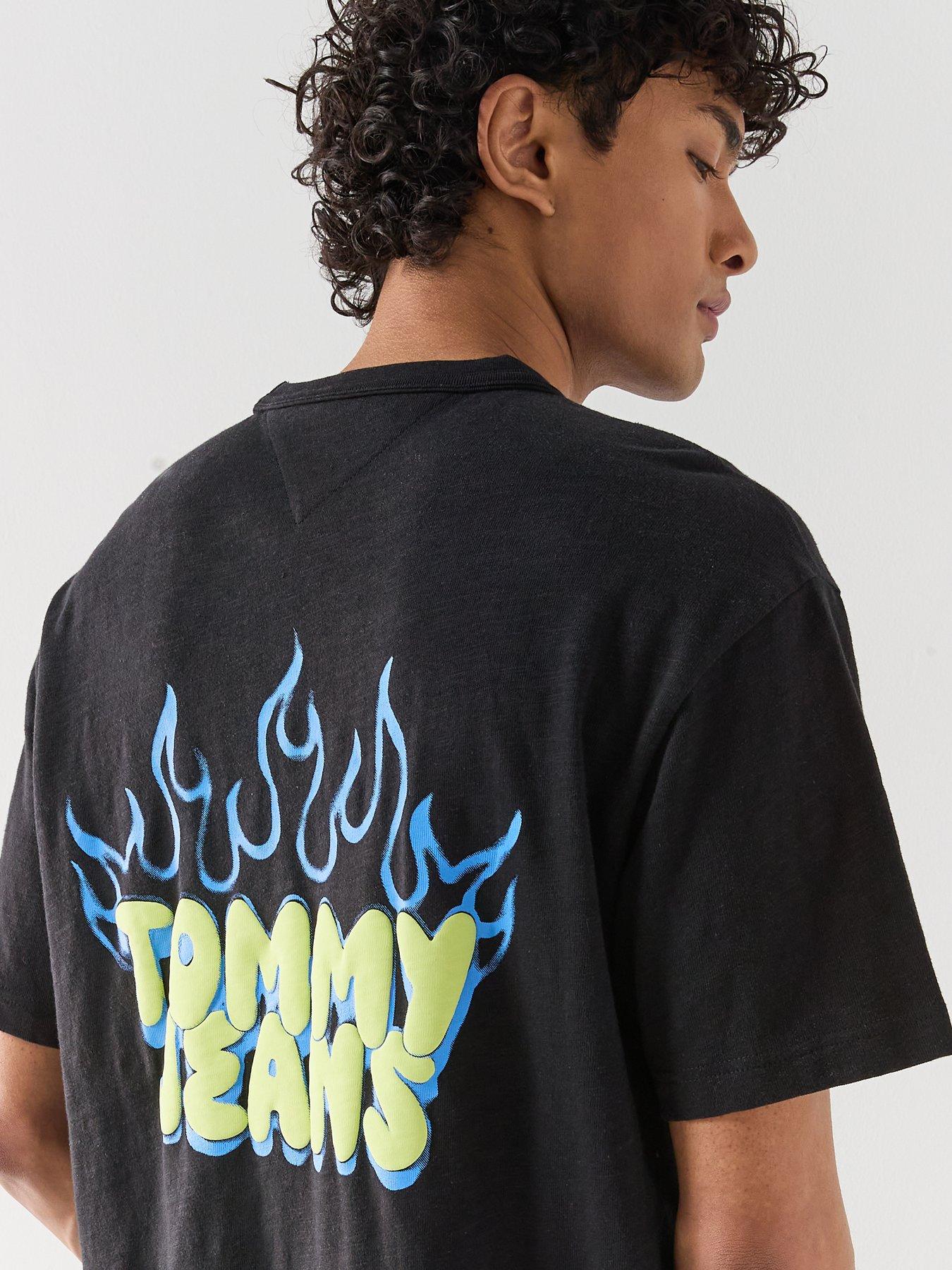 Image 4 of 6 of Tommy Jeans Back Graphic Relaxed Bubble Flame T-Shirt - Black