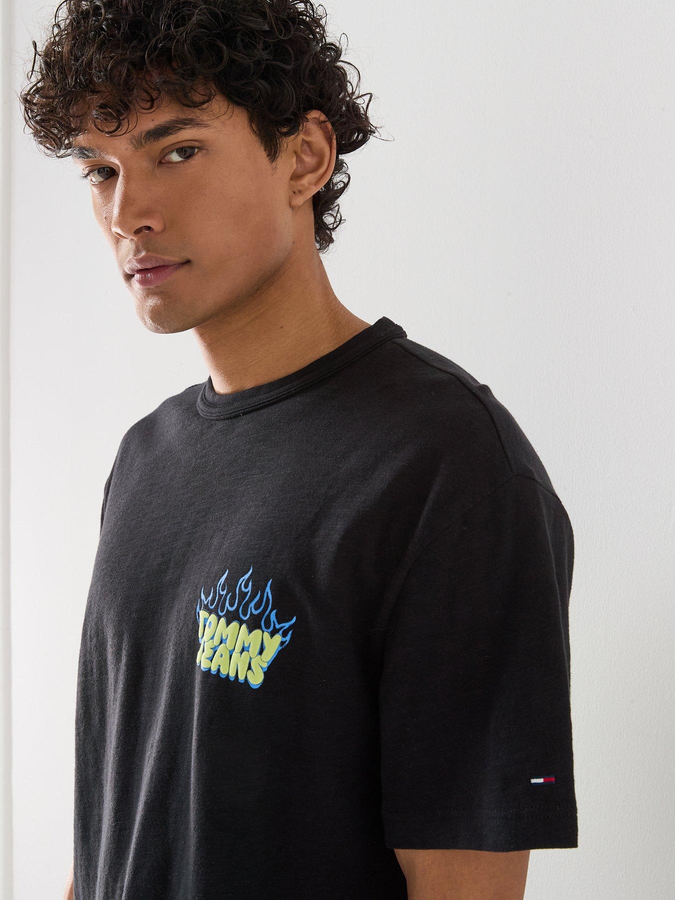 Image 6 of 6 of Tommy Jeans Back Graphic Relaxed Bubble Flame T-Shirt - Black
